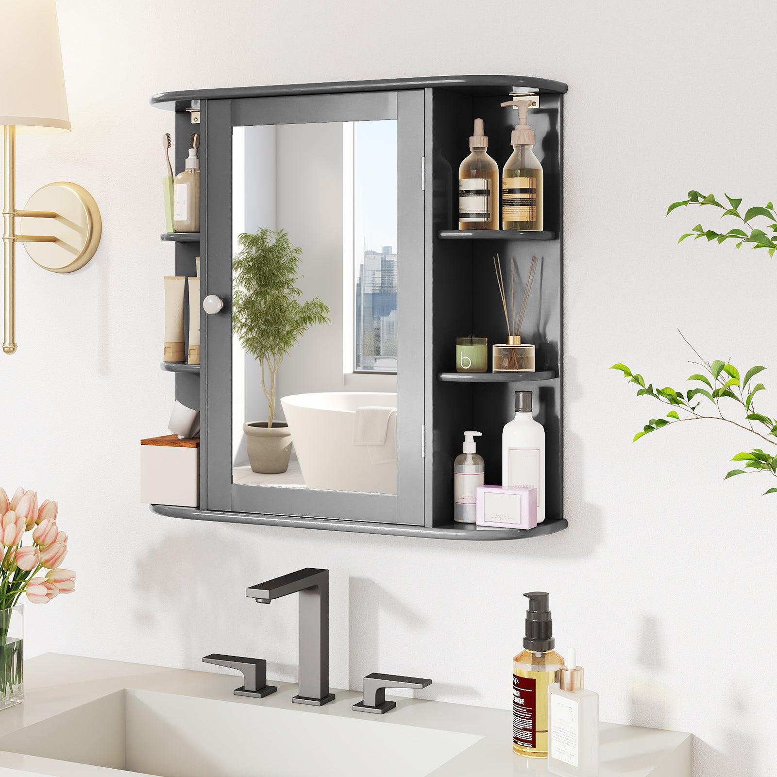 Multipurpose Wall Mount Storage Cabinet With Mirror, Gray Wall Cabinets at Gallery Canada