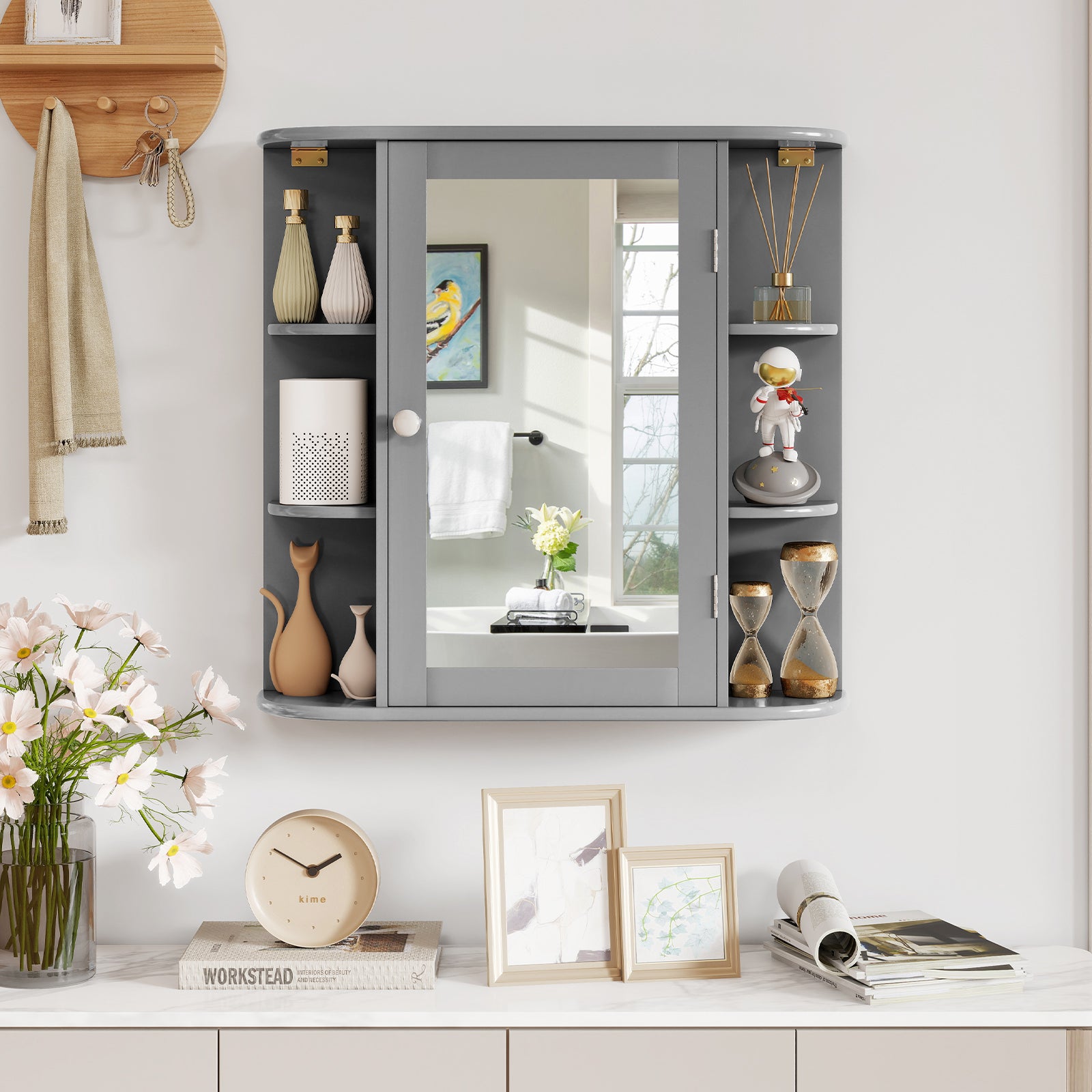 Multipurpose Wall Mount Storage Cabinet With Mirror, Gray Wall Cabinets at Gallery Canada