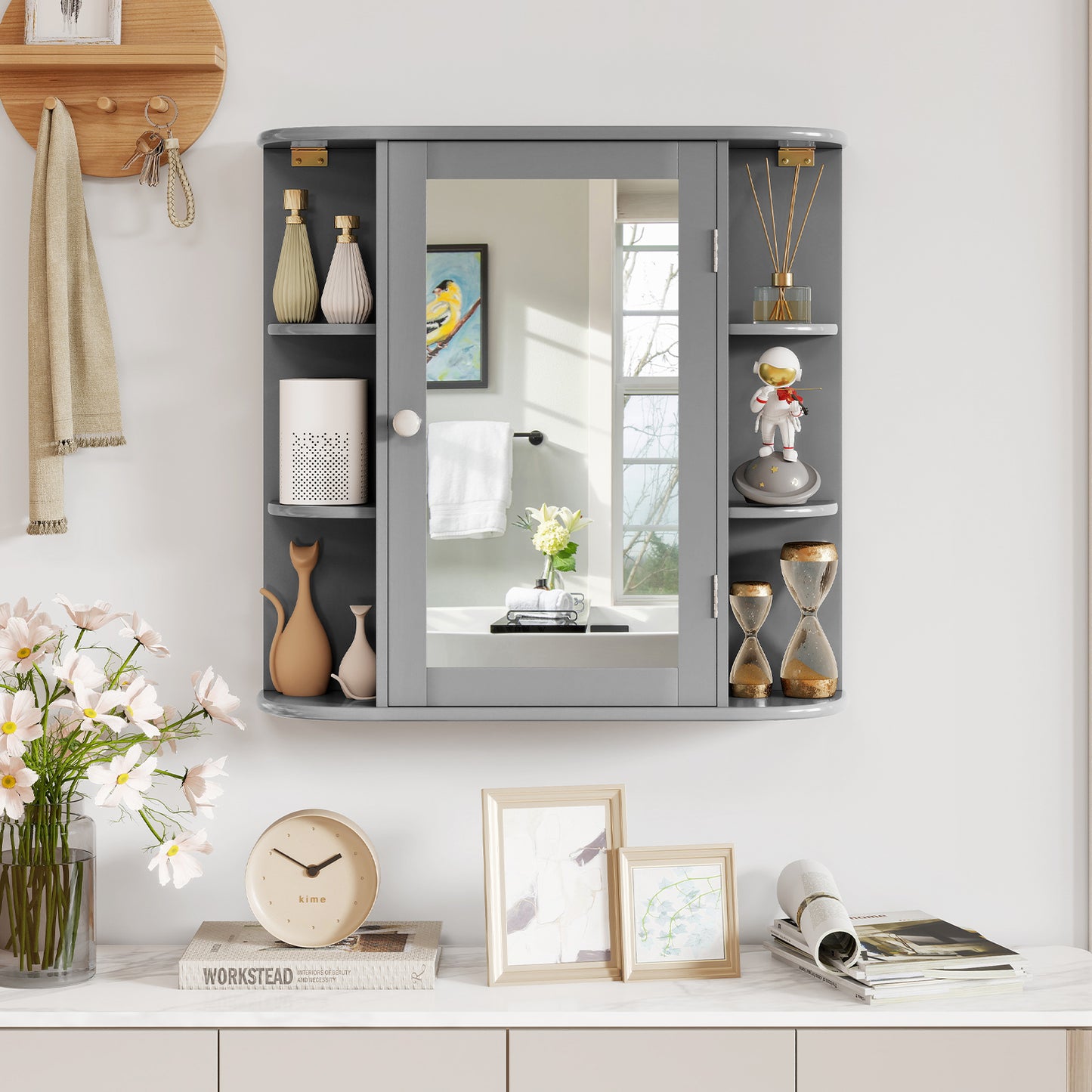 Multipurpose Wall Mount Storage Cabinet With Mirror, Gray Wall Cabinets at Gallery Canada
