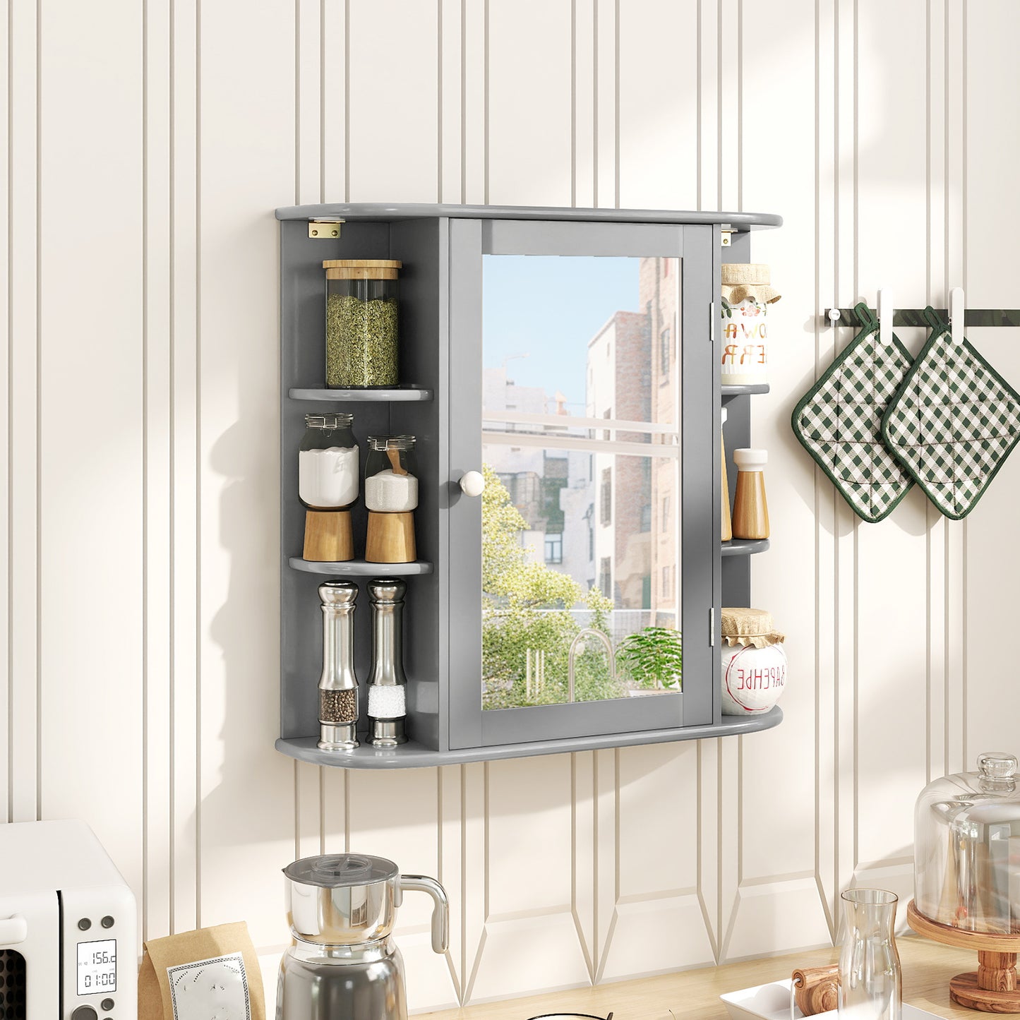 Multipurpose Wall Mount Storage Cabinet With Mirror, Gray Wall Cabinets at Gallery Canada