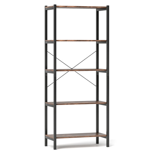 Multipurpose Open Bookcase Industrial Rack Wide Standing Storage Shelf, Brown