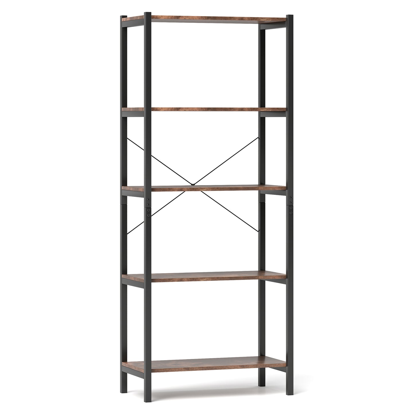 Multipurpose Open Bookcase Industrial Rack Wide Standing Storage Shelf, Brown