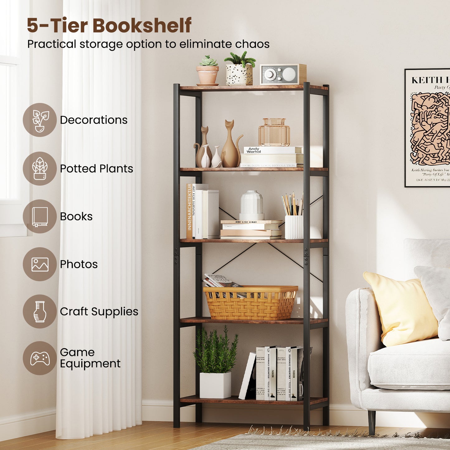 Multipurpose Open Bookcase Industrial Rack Wide Standing Storage Shelf, Brown Bookcases at Gallery Canada