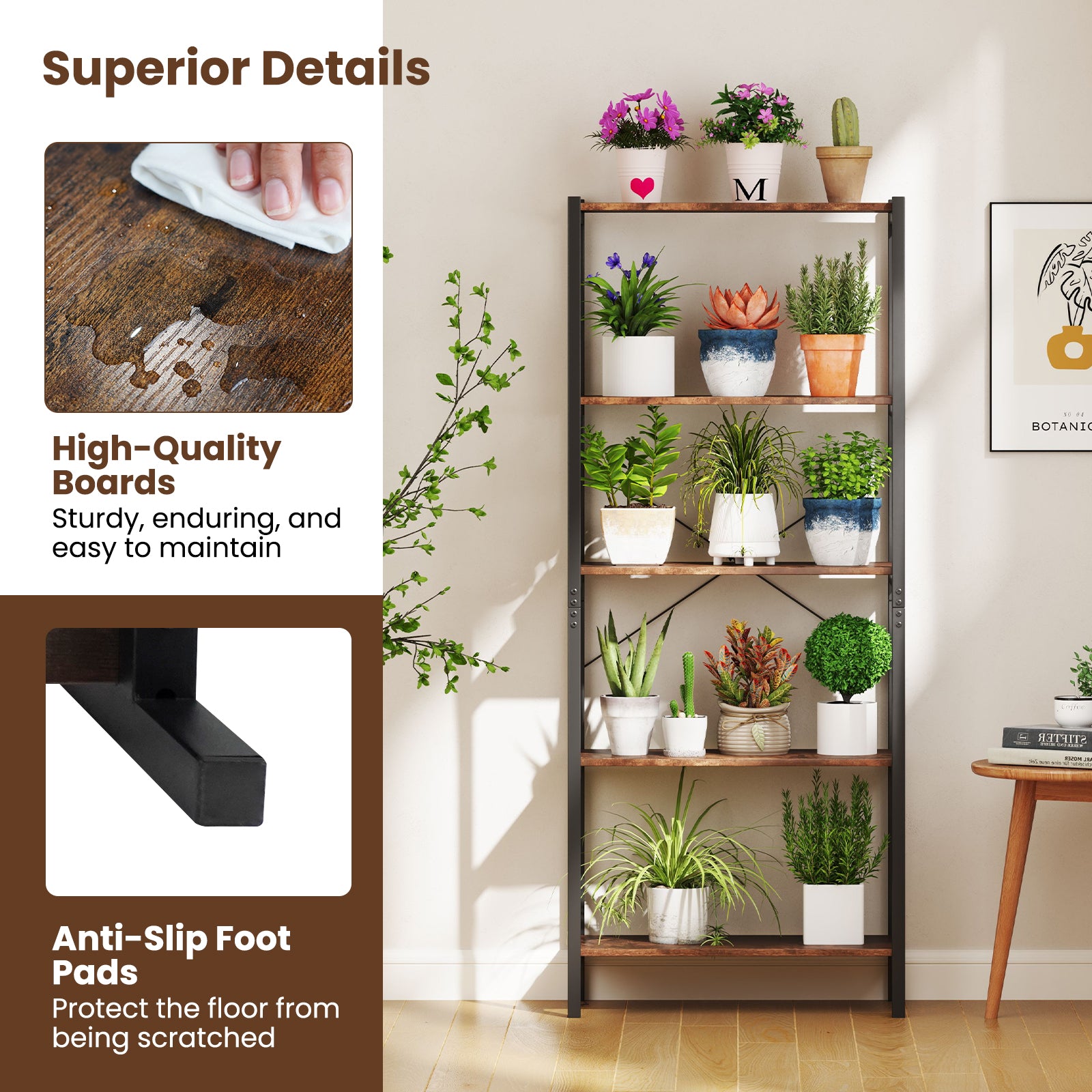 Multipurpose Open Bookcase Industrial Rack Wide Standing Storage Shelf, Brown Bookcases at Gallery Canada