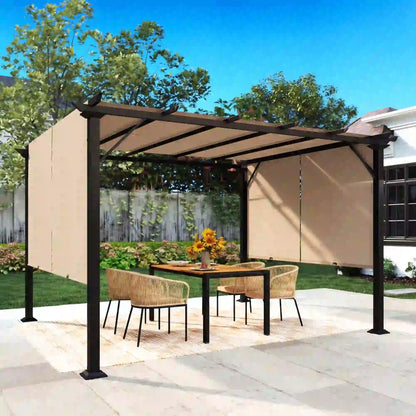 12' x 10' Outdoor Gazebo, Retractable Canopy, Steel Frame, Light Brown Pergolas at Gallery Canada