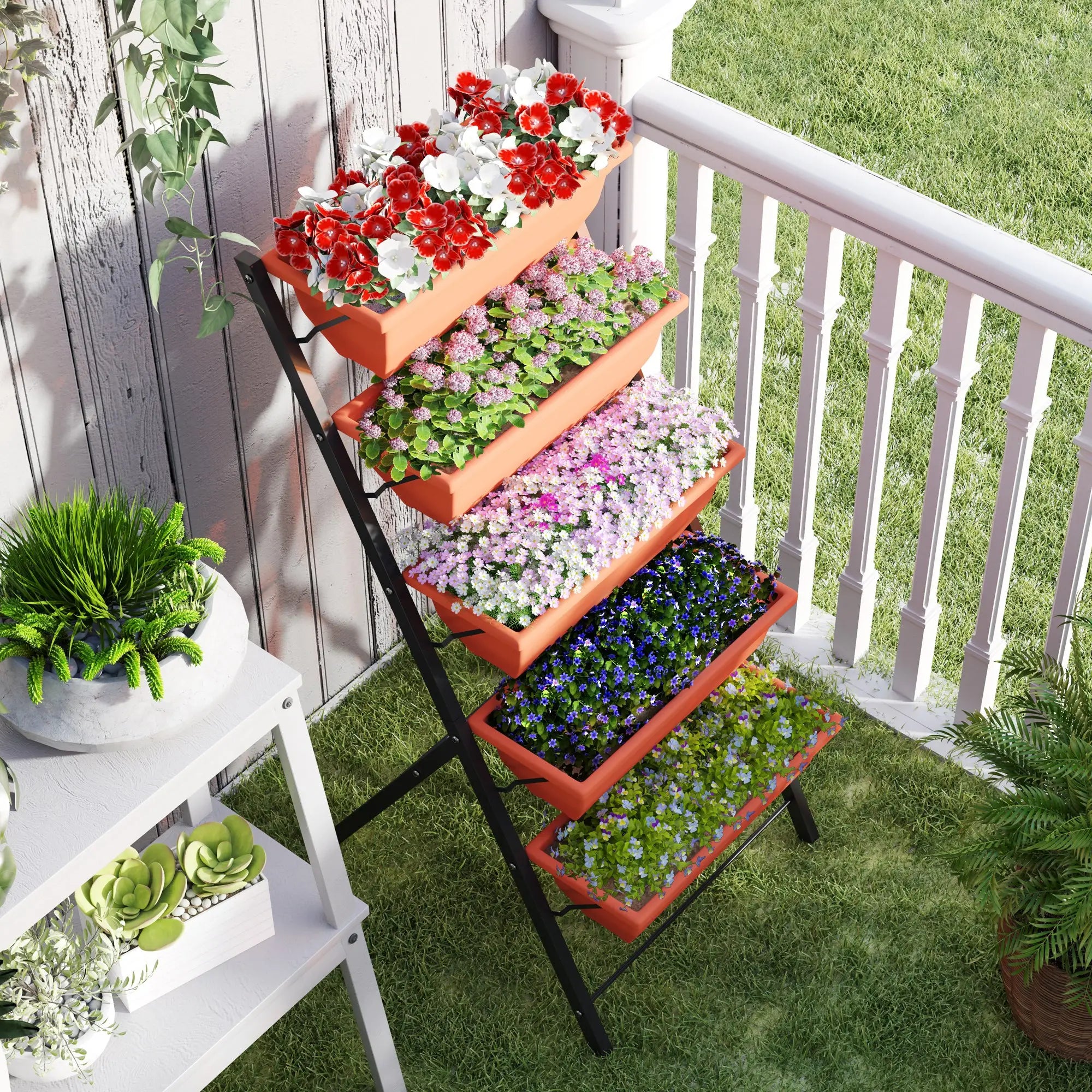 5-Tier Raised Garden Bed, Plant Stand, Flower Pots, Leaking Holes, Red Plant Stands at Gallery Canada