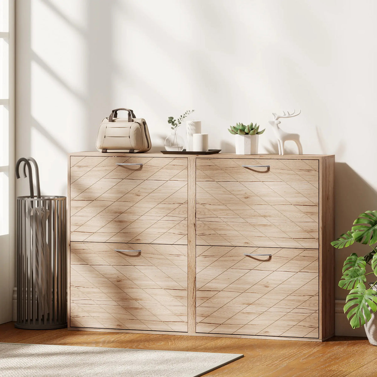 Shoe Storage Cabinet, 3 Flip Drawers, Narrow Slim, 12 Pair Organizer, Oak Shoe Storage Cabinets & Racks at Gallery Canada