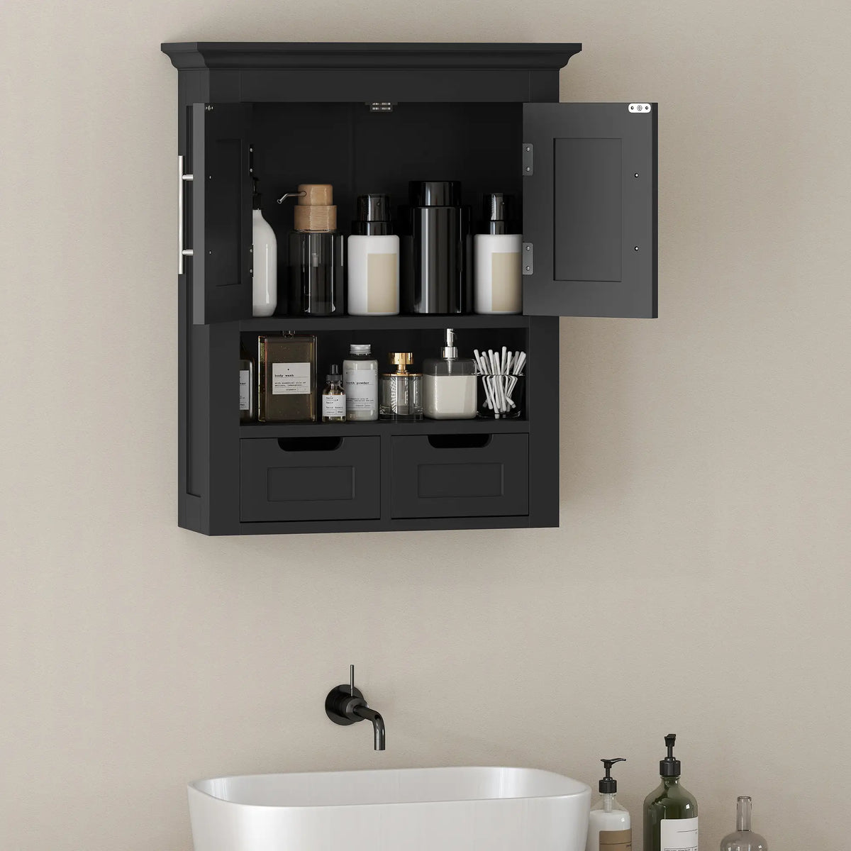 Armoire de salle de bain, armoire à pharmacie, avec étagère, noir