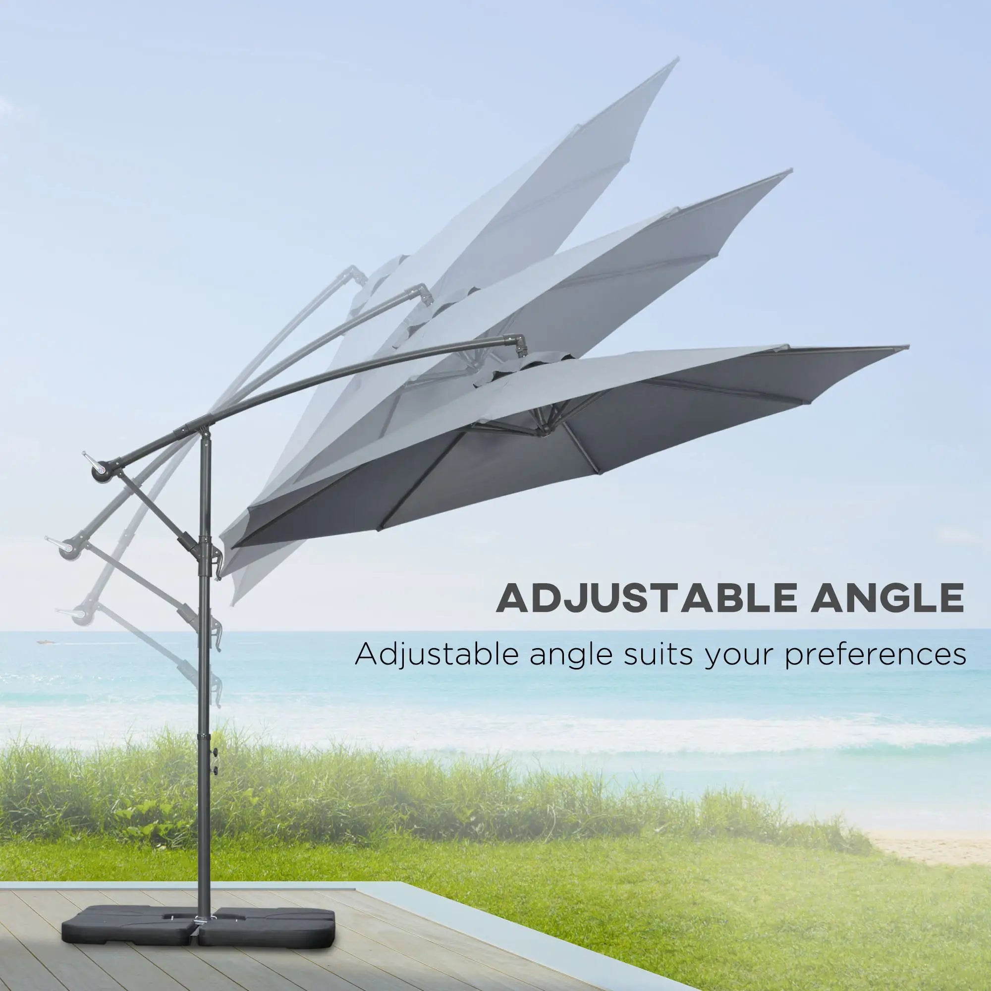 9.6ft Offset Patio Umbrella, Hanging Parasol, Crank, Dark Grey Cantilever Umbrellas at Gallery Canada