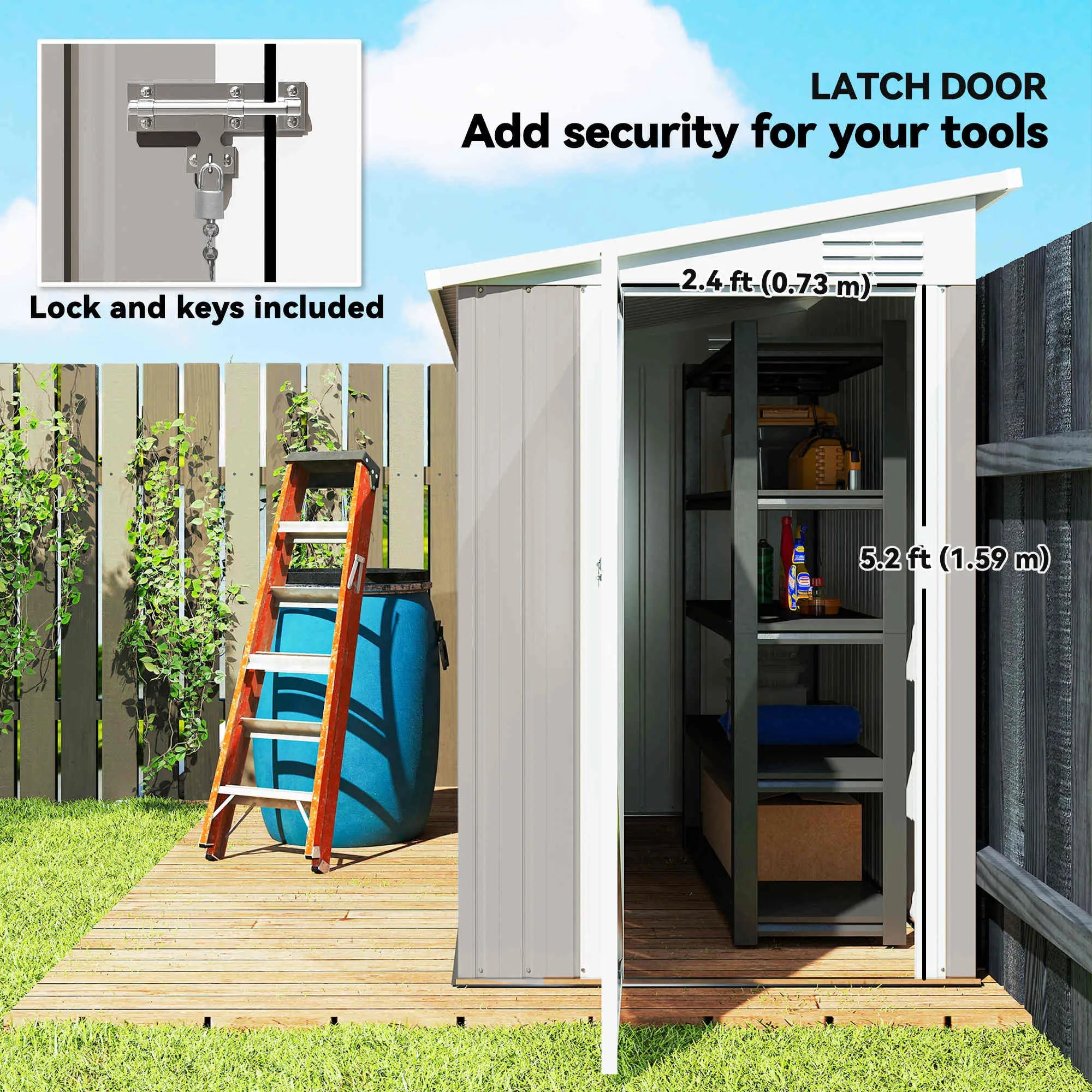 4' x 8' Outdoor Storage Shed, Metal Tool Shed, Lockable Door, Light Grey Sheds at Gallery Canada