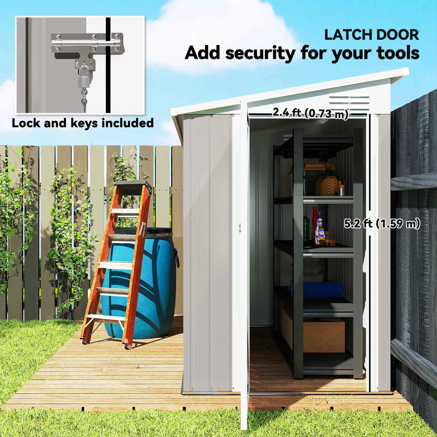 4' x 8' Outdoor Storage Shed, Metal Tool Shed, Lockable Door, Light Grey Sheds at Gallery Canada