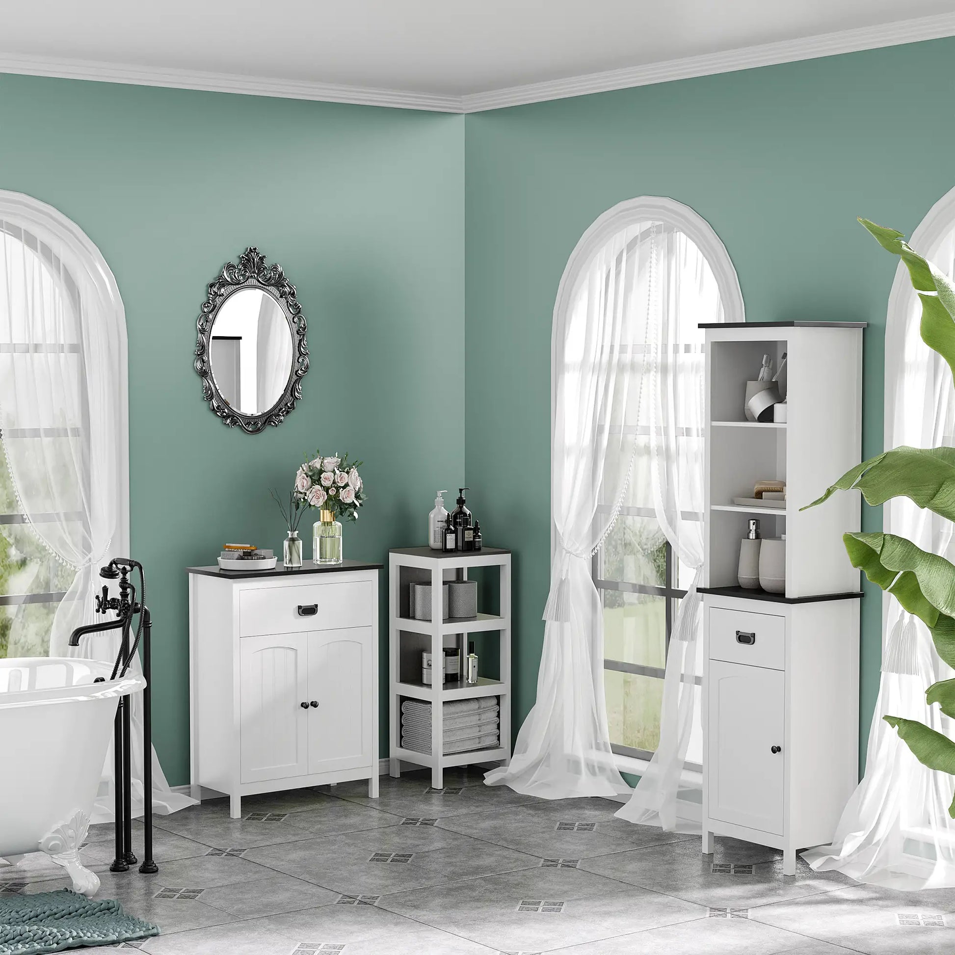 Tall Bathroom Storage Cabinet, Floor Standing with Drawer, Adjustable Shelf, White Bathroom Cabinets at Gallery Canada