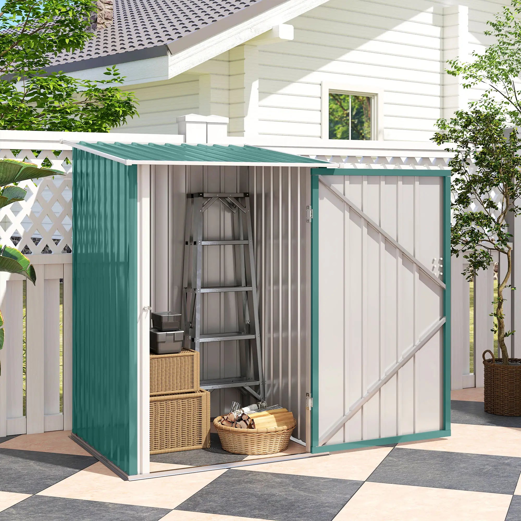 3.3' x 3.4' Lean-To Garden Shed, Galvanized Steel, Lockable Door, Green Sheds at Gallery Canada