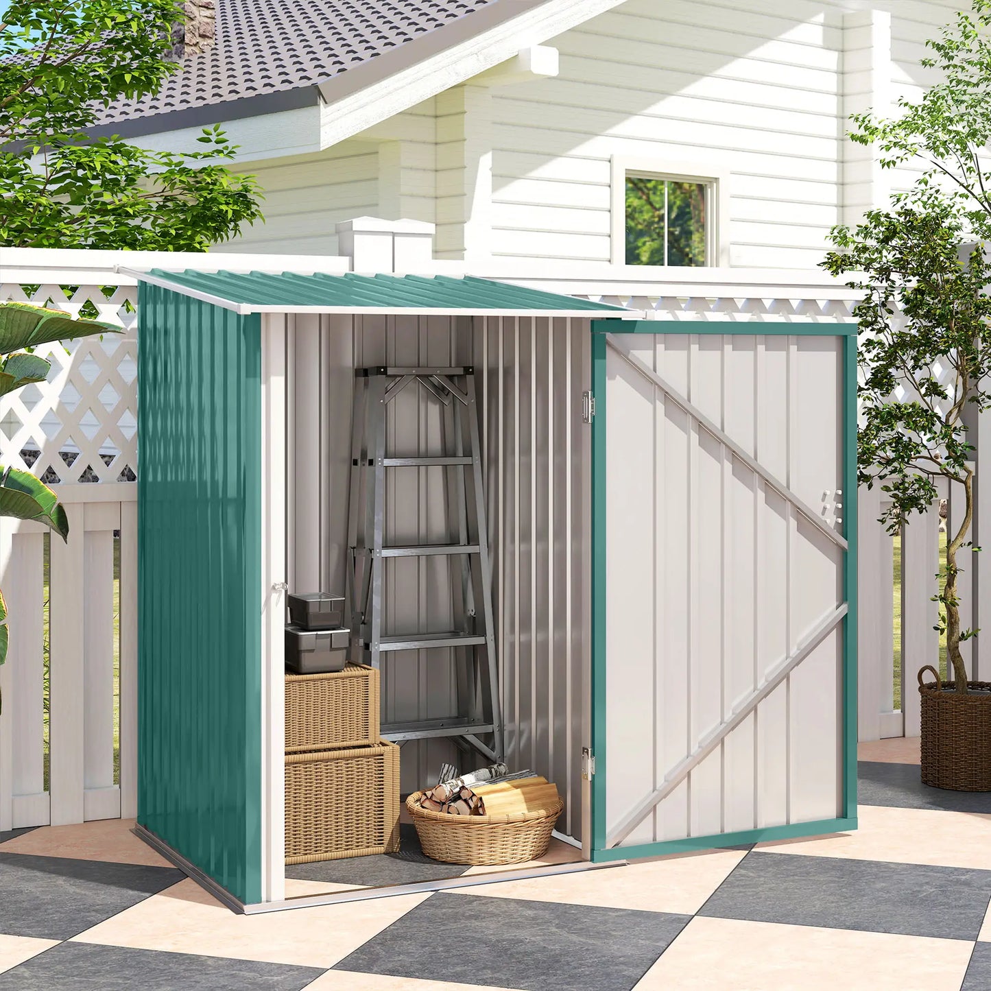 3.3' x 3.4' Lean-To Garden Shed, Galvanized Steel, Lockable Door, Green Sheds at Gallery Canada