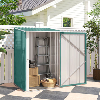 3.3' x 3.4' Lean-To Garden Shed, Galvanized Steel, Lockable Door, Green Sheds at Gallery Canada