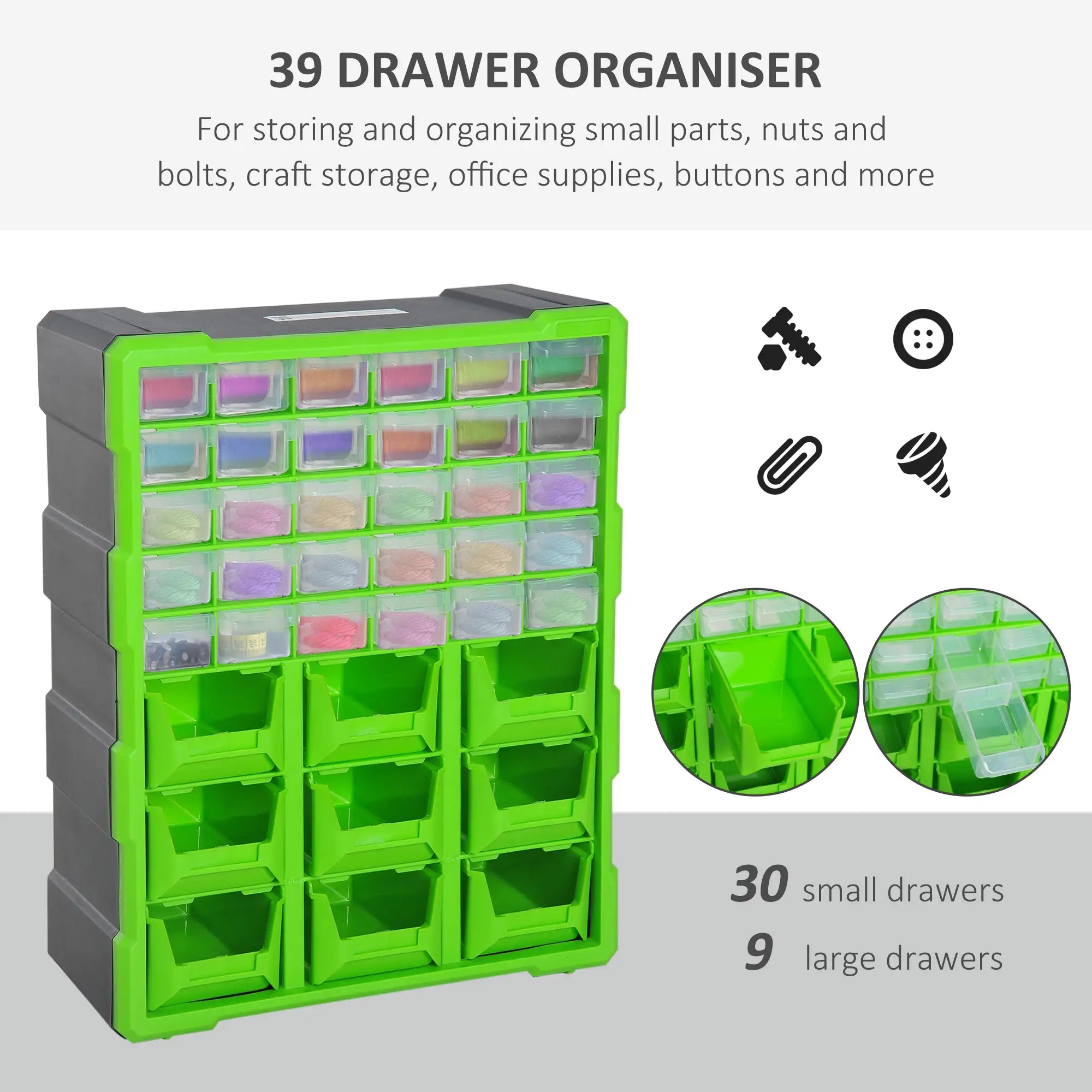 Plastic 39 Drawer Parts Organiser Wall Mount Storage Cabinet for Small Nuts Bolts Tool Green Tool Organizers at Gallery Canada