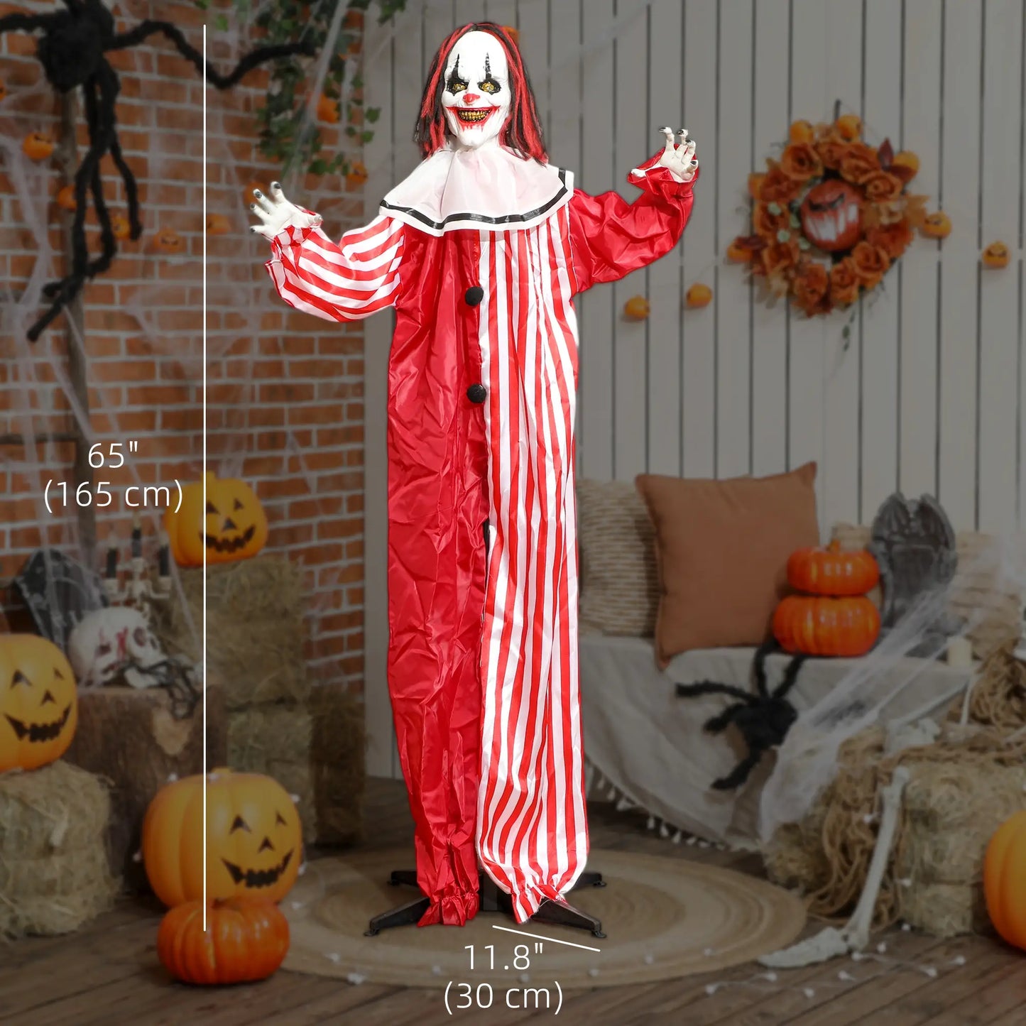 Life Size Animated Clown, Red Light Up Eyes, Sound Activated, Battery Operated, Red Halloween Decorations at Gallery Canada