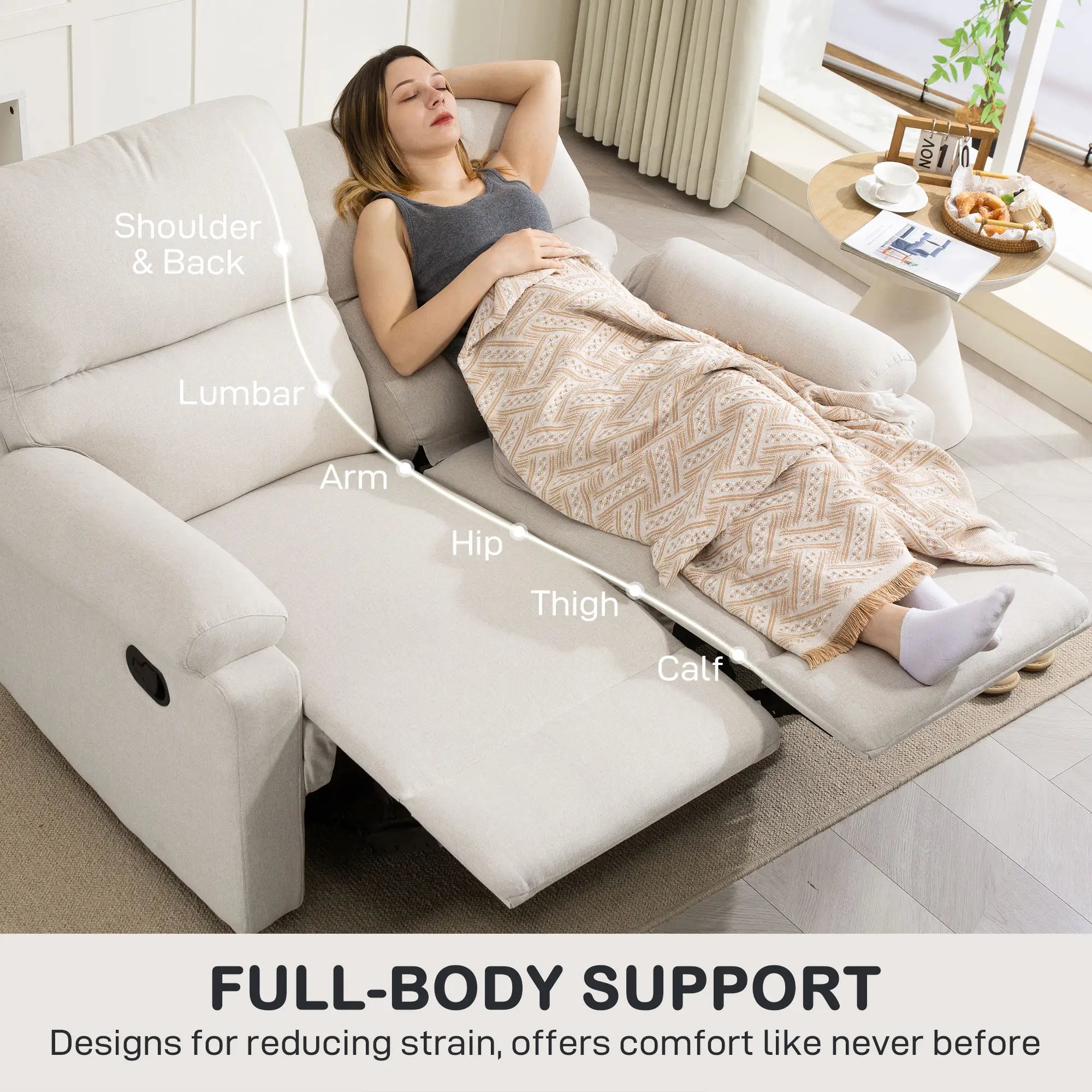 2 Seater Reclining Chair, Loveseat with Footrest, Cream White Sofas & Reclining Chairs at Gallery Canada