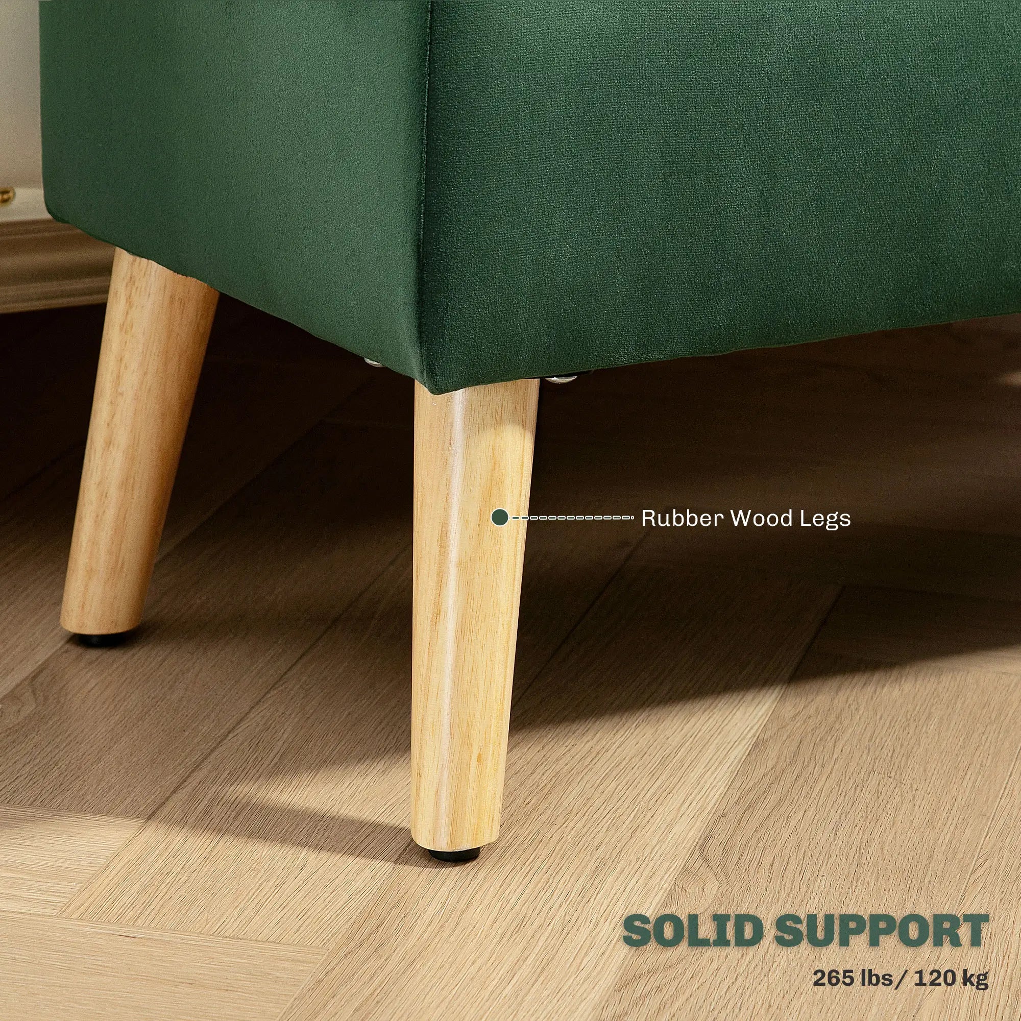 Velvet Storage Ottoman with Lid, Wood Legs, Dark Green Storage Ottomans & Benches at Gallery Canada