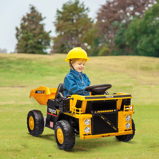 12V Kids Ride On Dump Truck, Construction Vehicle, Electric Dump Bed Kids Ride On Excavators Yellow at Gallery Canada