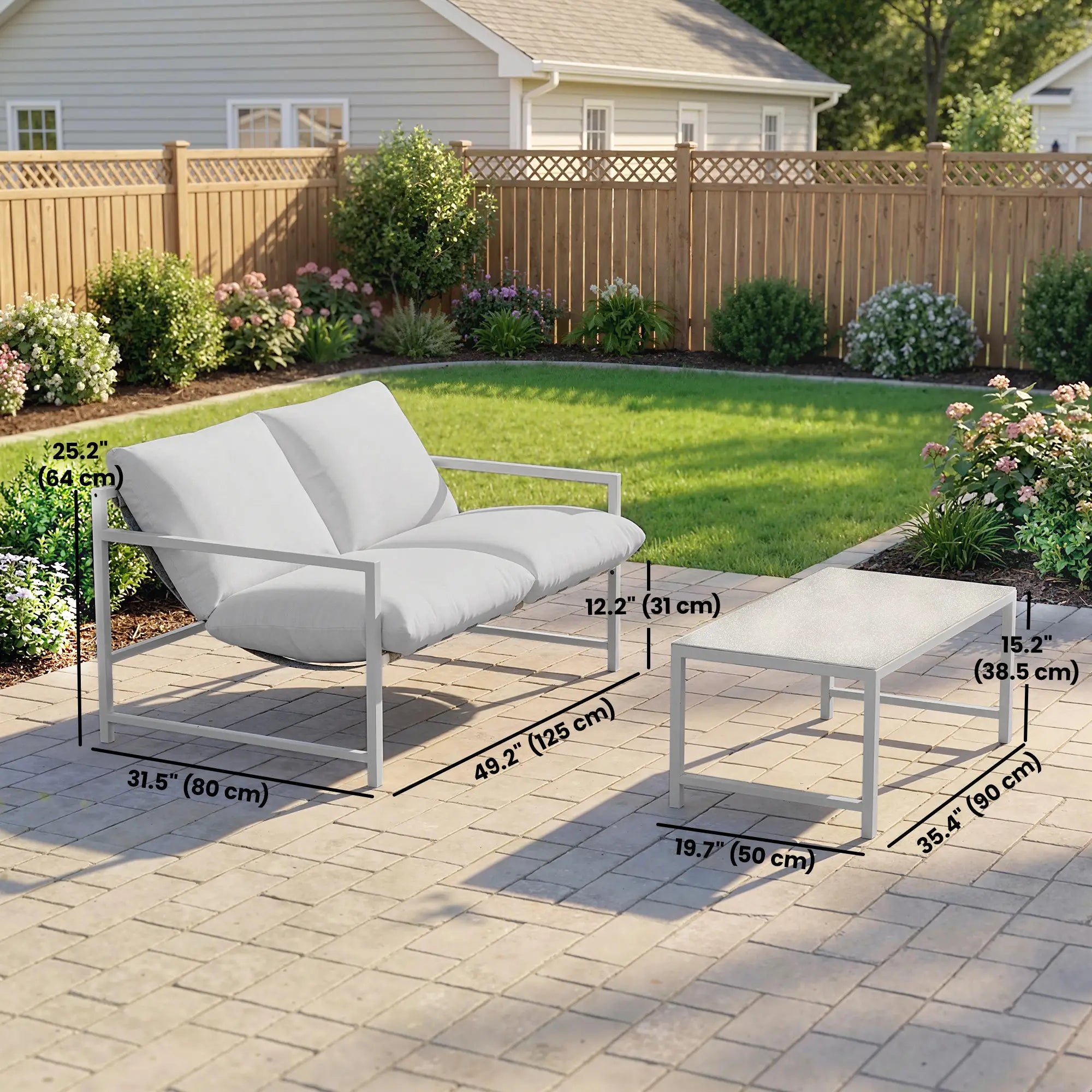 Patio Furniture Set, Loveseat Sofa With Coffee Table, Light Grey Patio Furniture Sets at Gallery Canada