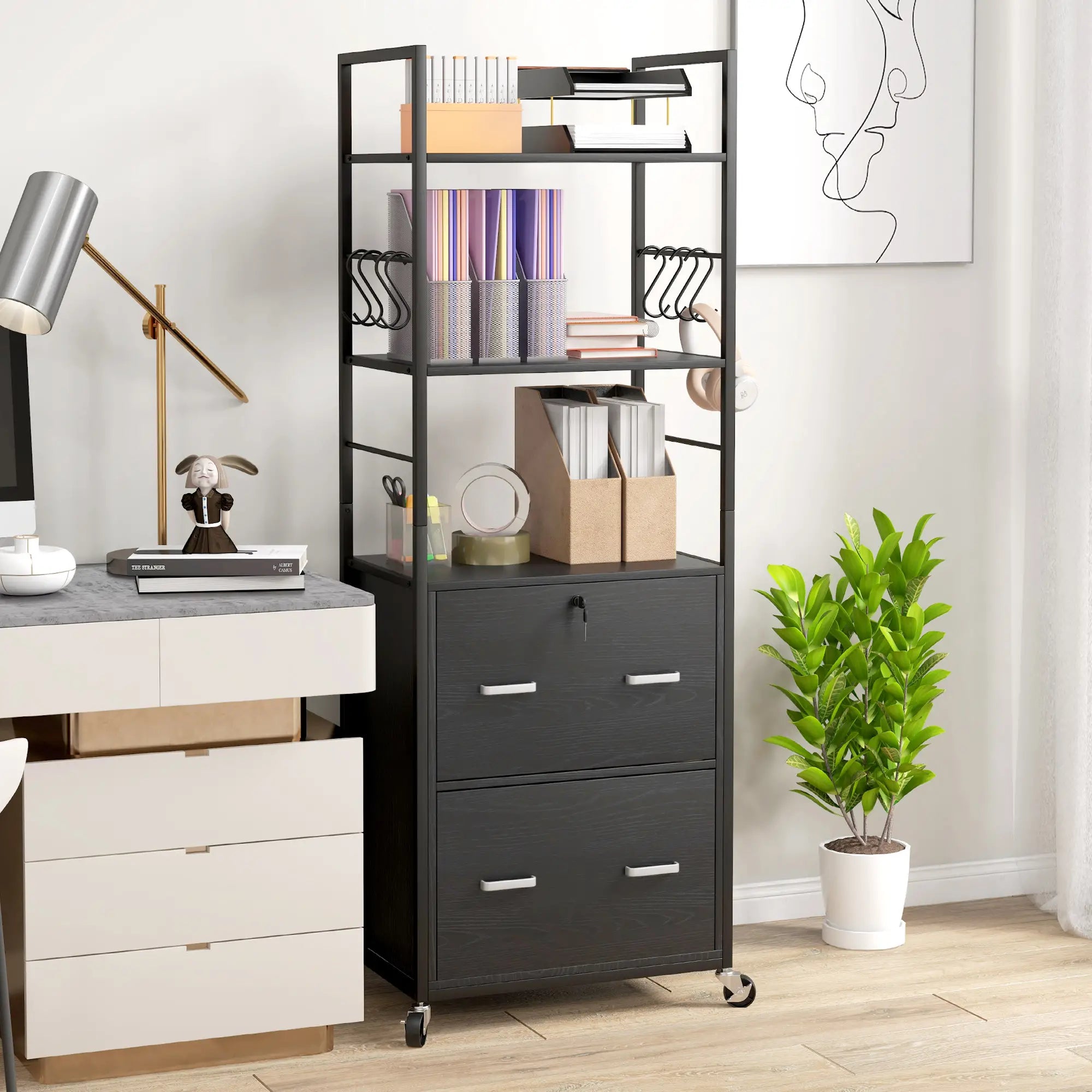 Mobile 2 Drawer File Cabinet, Adjustable Hanging Bar, Letter A4 Legal Size, Black Office Cabinets & Cupboards at Gallery Canada