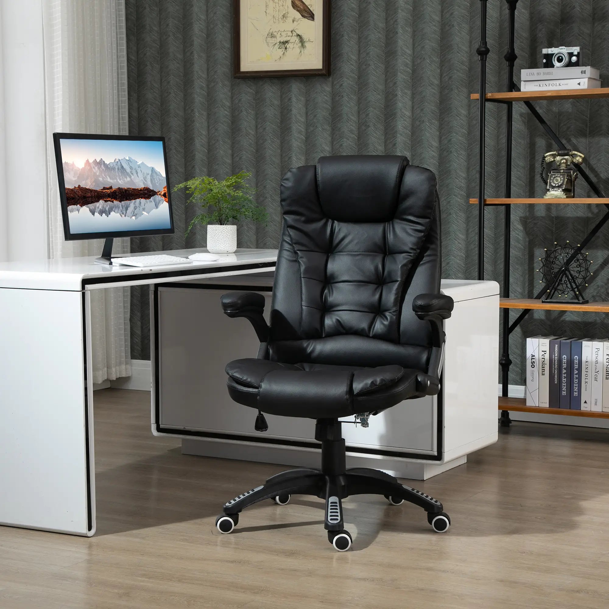 PU Leather Executive Recliner Office Chair, Swivel Wheels, Adjustable Height, Black Executive & Manager Chairs at Gallery Canada
