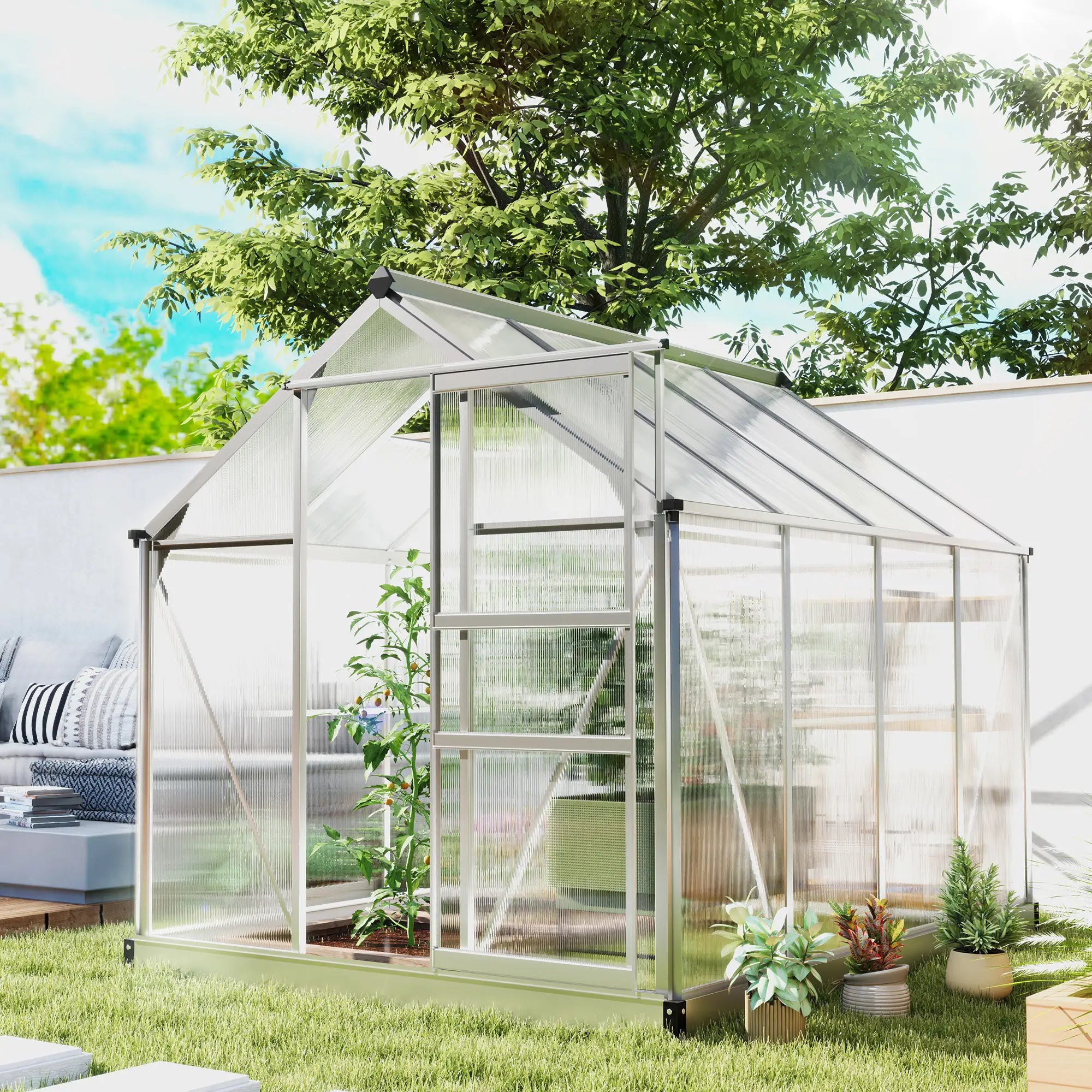6' x 8' x 6.6' Polycarbonate Greenhouse, Walk-In Garden Kit, Silver Walk In Greenhouses at Gallery Canada