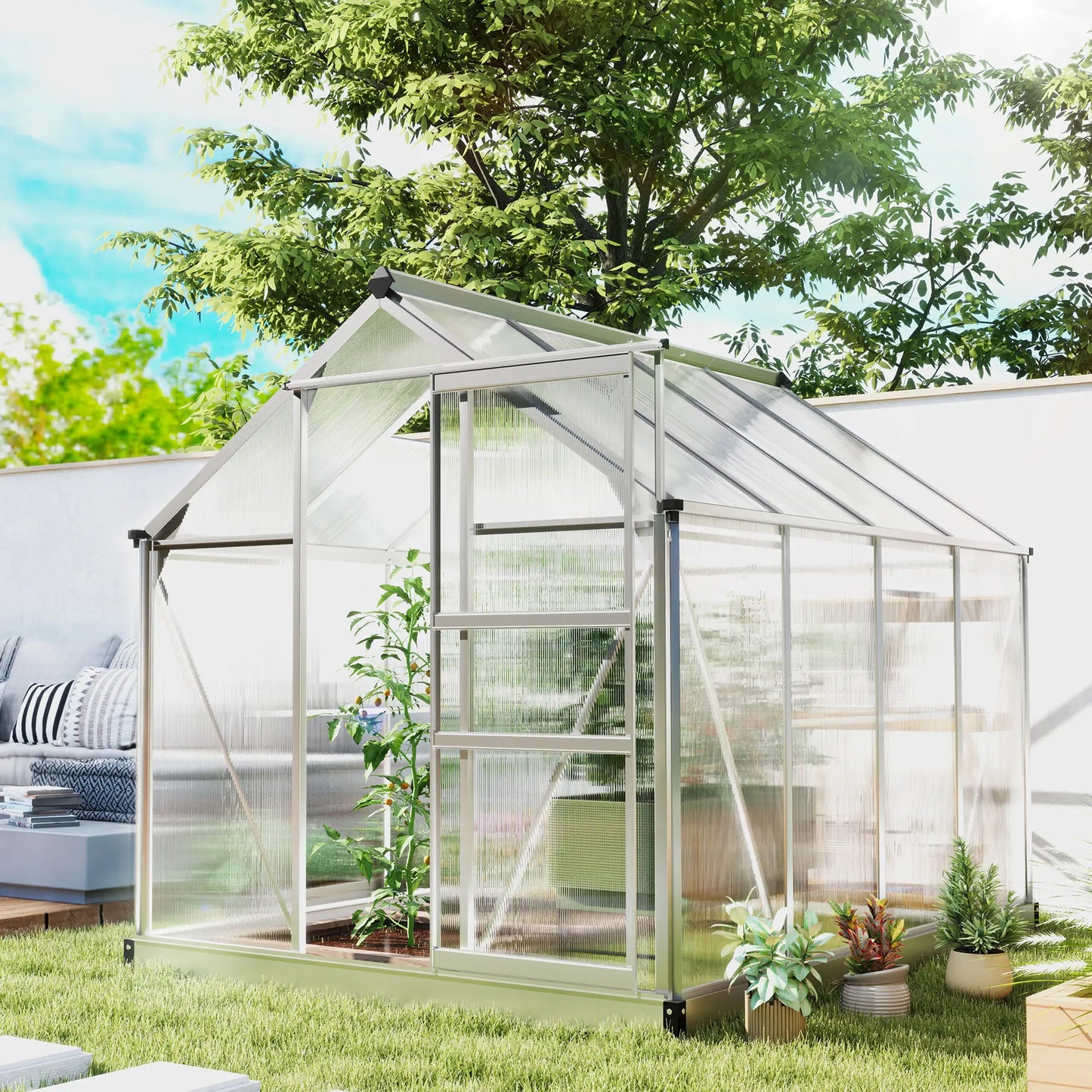 6' x 8' x 6.6' Polycarbonate Greenhouse, Walk-In Garden Kit, Silver Walk In Greenhouses at Gallery Canada