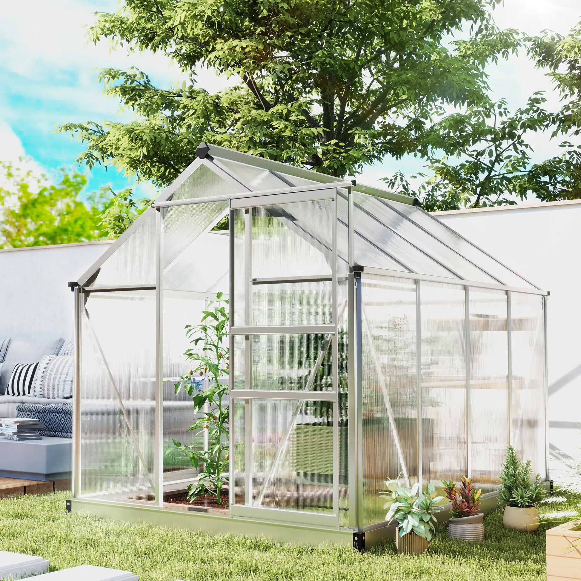 6' x 8' x 6.6' Polycarbonate Greenhouse, Walk-In Garden Kit, Silver Walk In Greenhouses at Gallery Canada