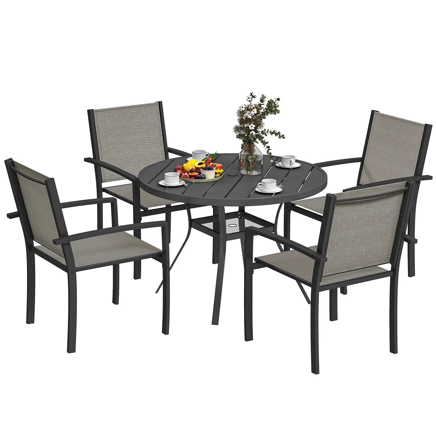 Ensemble de salle à manger extérieur de 5 pièces, table ronde, 4 chaises