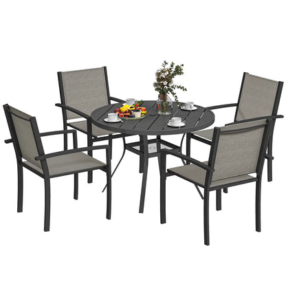 Ensemble de salle à manger extérieur de 5 pièces, table ronde, 4 chaises