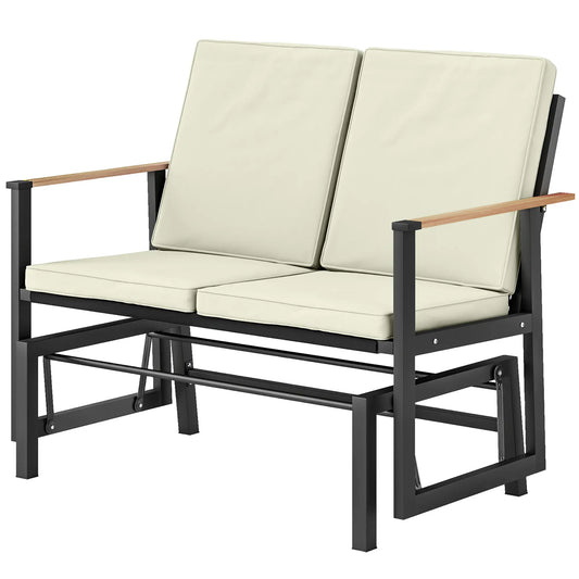 Outdoor Glider Bench For 2 Person, Thick Cushions, Cream White Outdoor Gliders Black, Cream White at Gallery Canada
