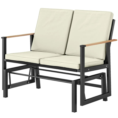 Outdoor Glider Bench For 2 Person, Thick Cushions, Cream White