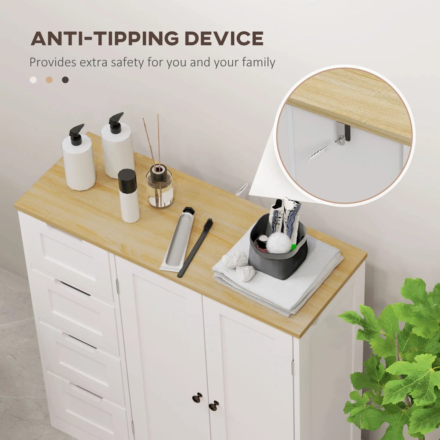 Freestanding Bathroom Floor Cabinet, Adjustable Shelf, 4 Drawers, 2 Doors, White Freestanding Bathroom Cabinets at Gallery Canada