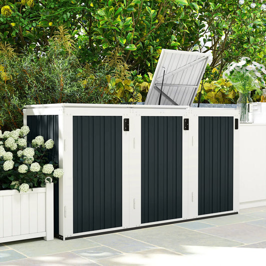 Outdoor Storage Shed, Rustproof Garbage Bin Shed, White And Grey Sheds White, Grey at Gallery Canada