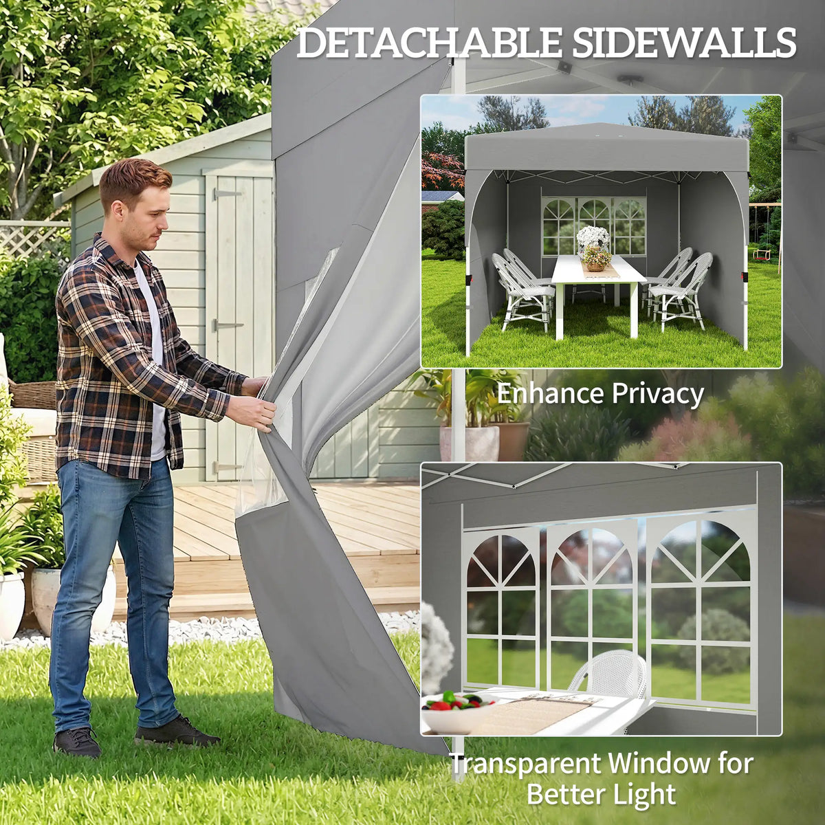 9.6 x 9.6 ft Pop Up Canopy Tent, 3 Sidewalls, UPF 50+, Light Grey Pop Up Canopies at Gallery Canada