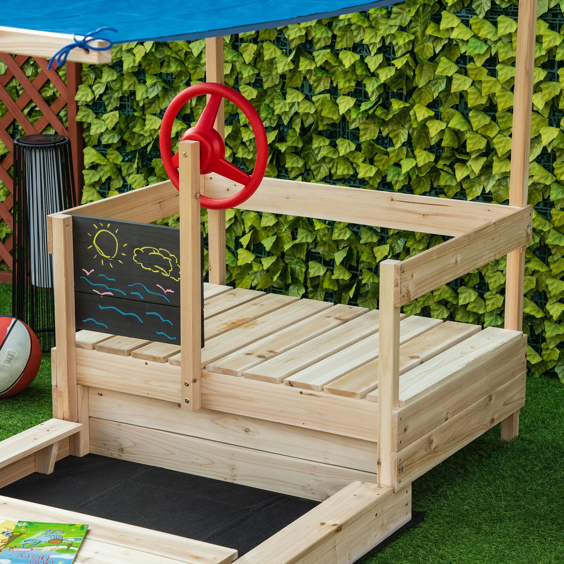 Kids Wooden Sandbox with Cover, Foldable Sandpit, Outdoor, Natural Wood Sandboxes & Accessories at Gallery Canada
