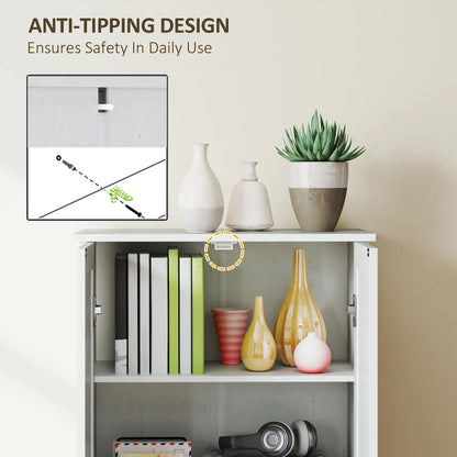 67" Farmhouse Pantry Cabinet, 2 Doors, Adjustable Shelves, Distressed, White Storage Cabinets at Gallery Canada