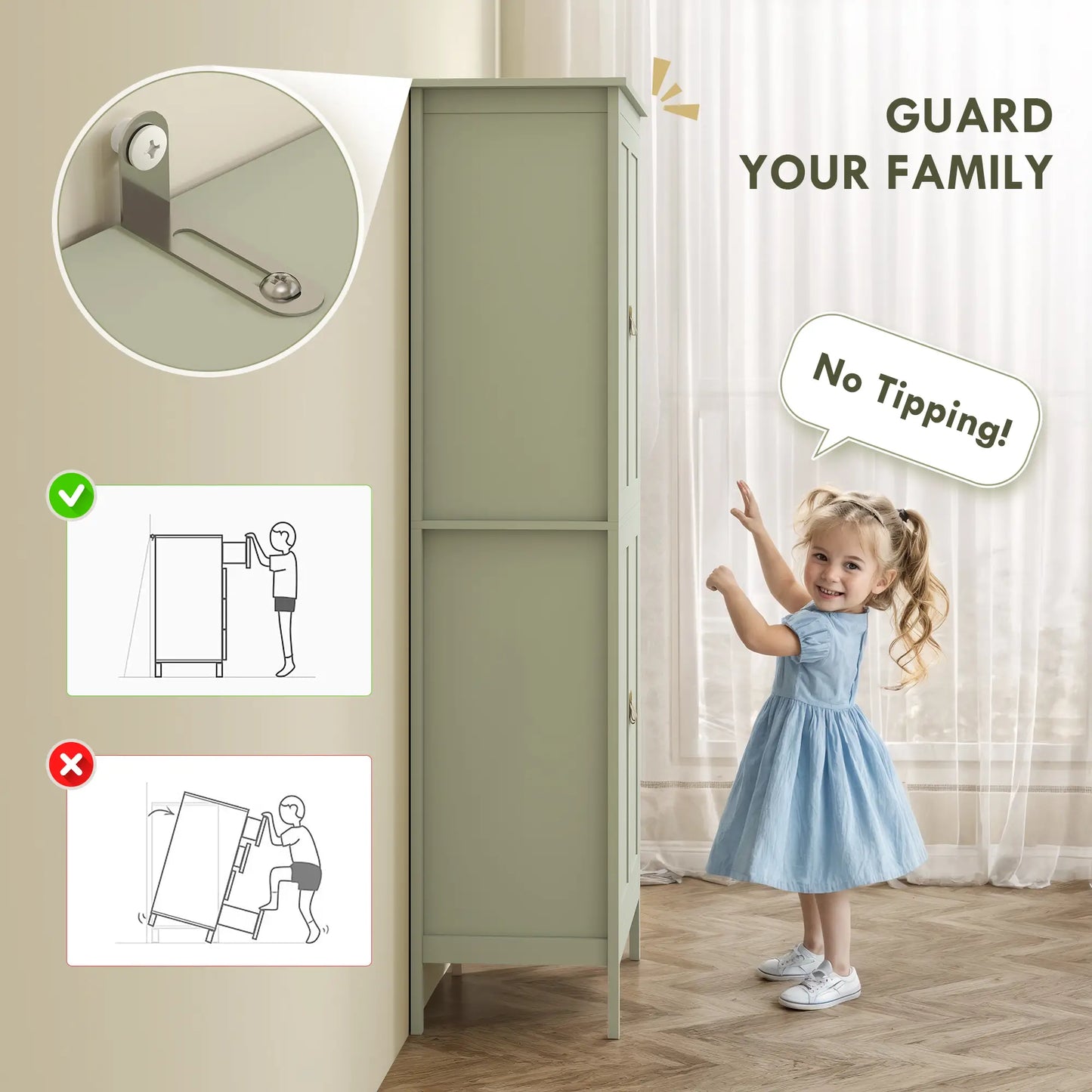 69.5" Tall Kitchen Pantry Cabinet, Motion Sensor LED Light, Green Kitchen Pantry Cabinets at Gallery Canada
