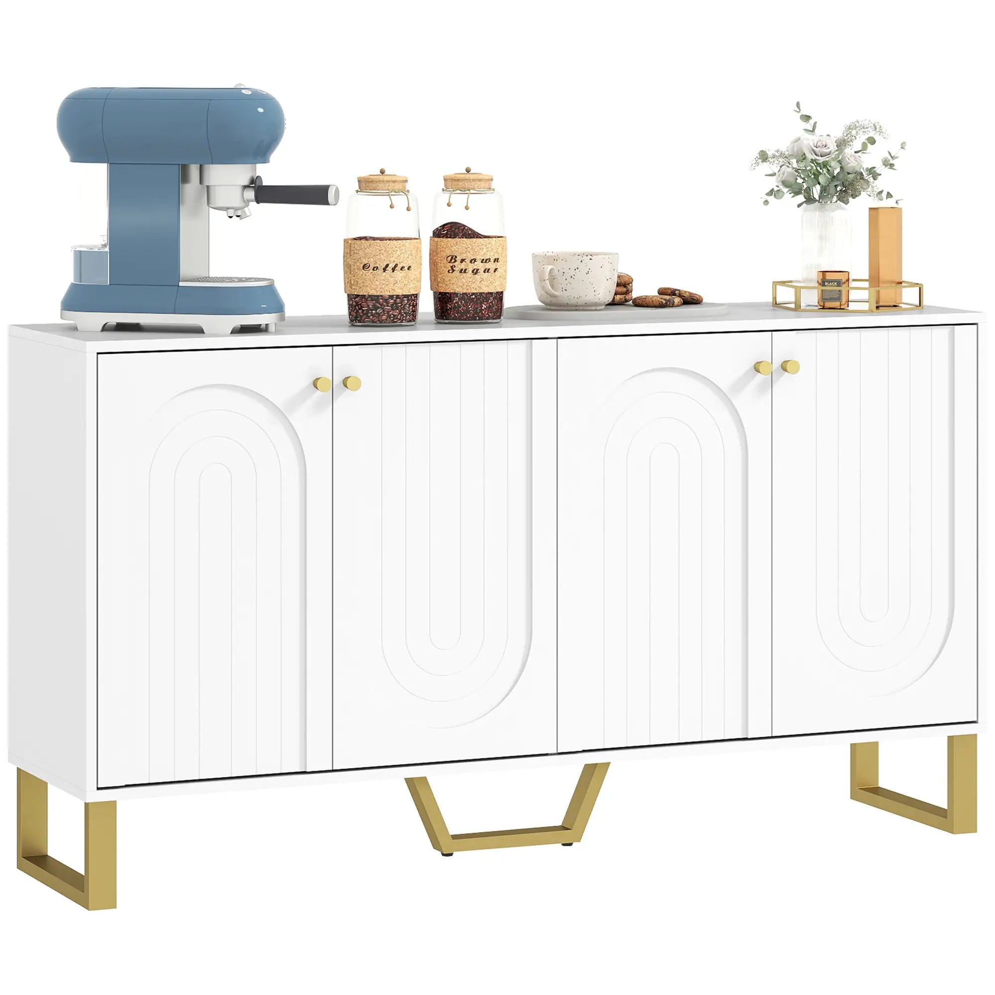 Modern Sideboard Buffet, 4 Doors, Adjustable Shelves, White Storage Cabinets at Gallery Canada