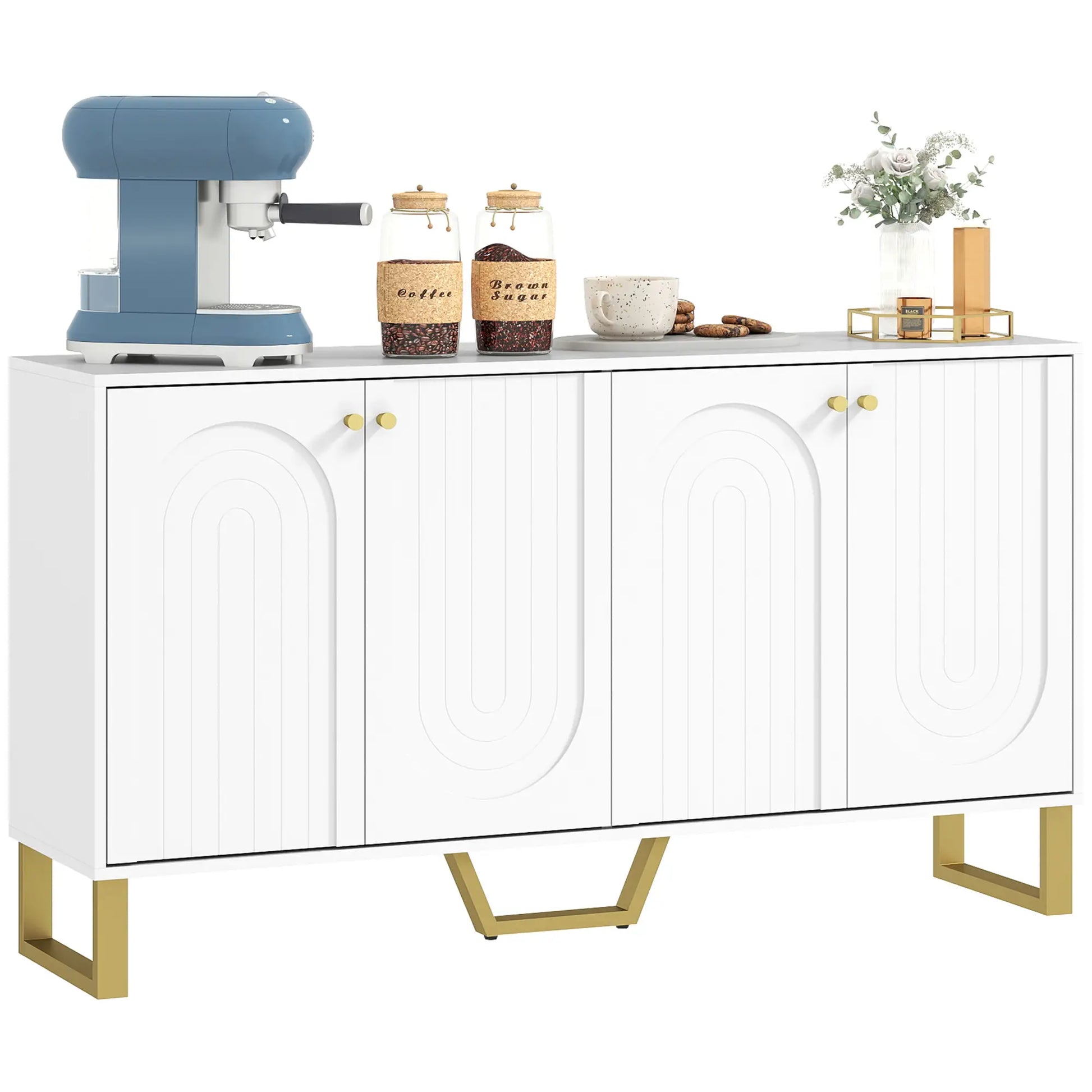 Modern Sideboard Buffet, 4 Doors, Adjustable Shelves, White Storage Cabinets at Gallery Canada