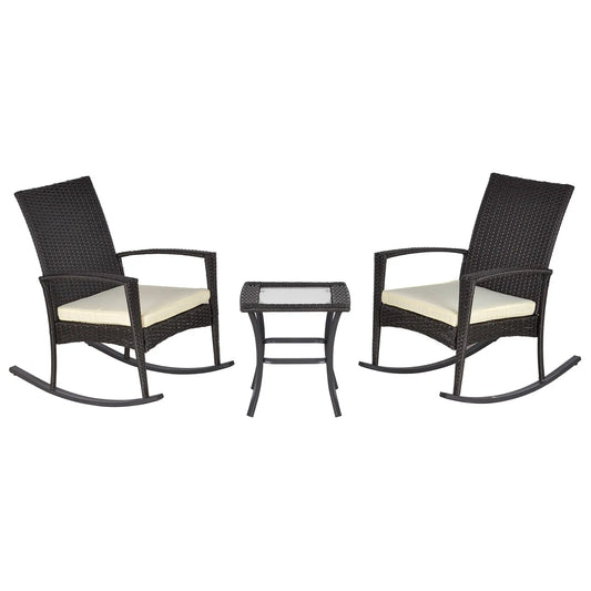 3-Piece PE Rattan Rocking Chair Set, Outdoor Patio Furniture, Dark Grey Outdoor Rocking Chairs Dark Grey Wicker, Cream White Cushion at Gallery Canada