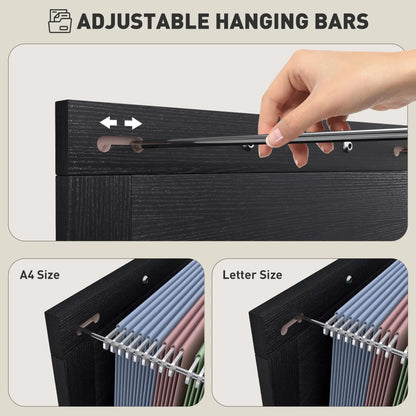 Vertical 2-Drawer Filing Cabinet, Rustic Farmhouse, A4 Letter Size, Distressed Black, Black Office Cabinets & Cupboards at Gallery Canada