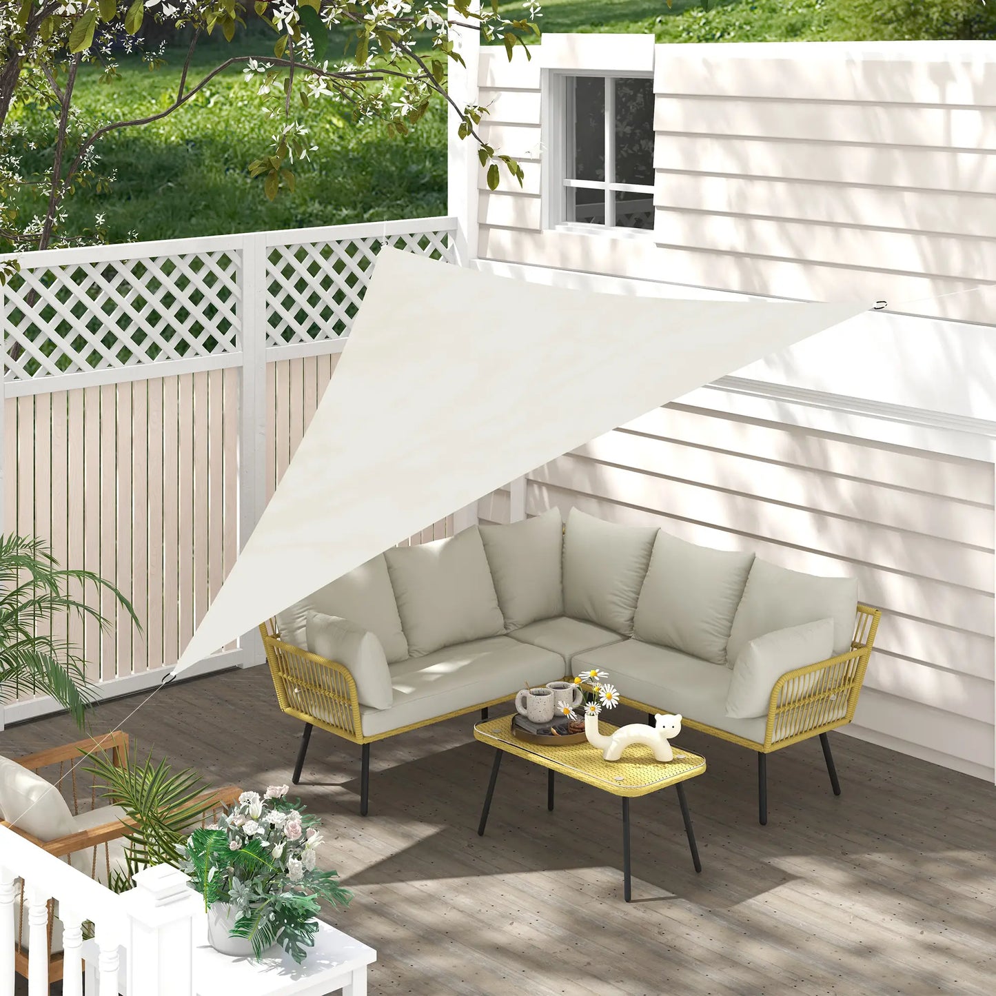 10' x 10' x 10' Triangle Sun Shade Sail, UV Block Fabric Canopy, Cream Shade Sails at Gallery Canada