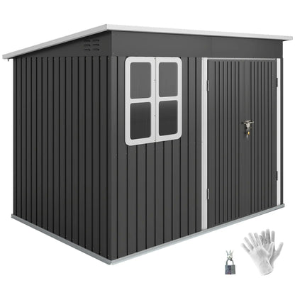8.5' x 6' Galvanised Steel Outdoor Storage Shed, Lockable Doors, Dark Grey Sheds at Gallery Canada