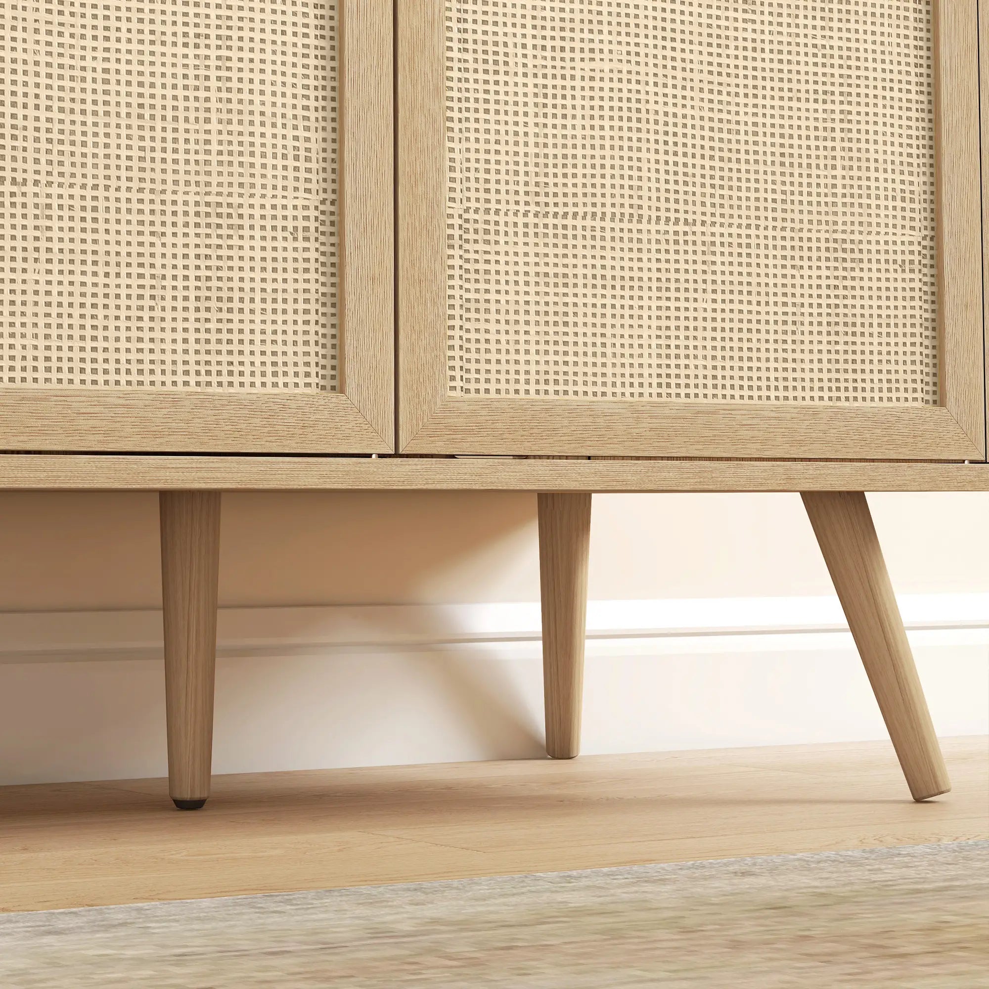 Boho Kitchen Sideboard Cabinet, Shelves, Wood Legs, Rattan Doors, Natural Storage Cabinets at Gallery Canada