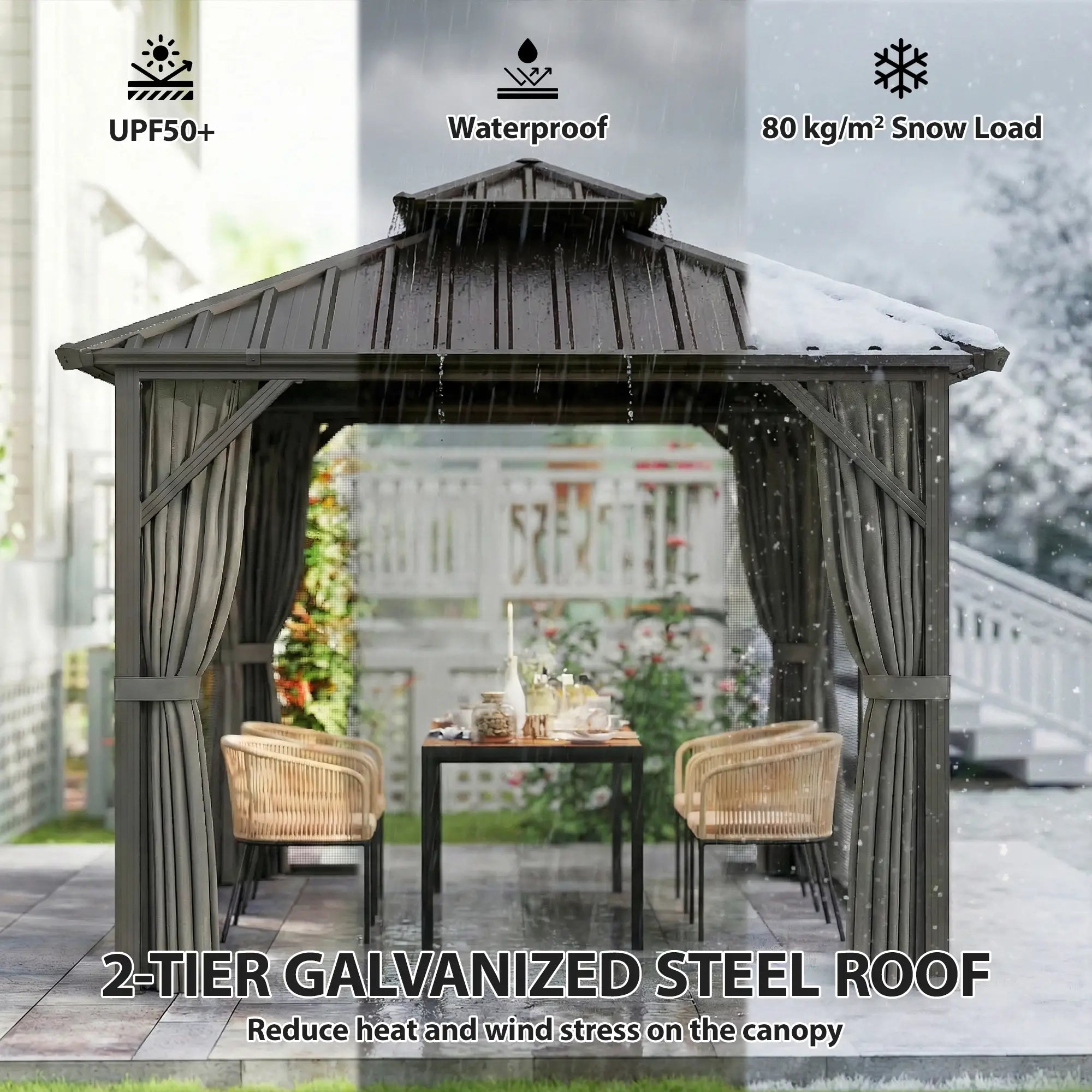 10' x 10' Hardtop Gazebo, Aluminium Frame, Galvanized Steel Roof, Dark Grey Gazebos at Gallery Canada