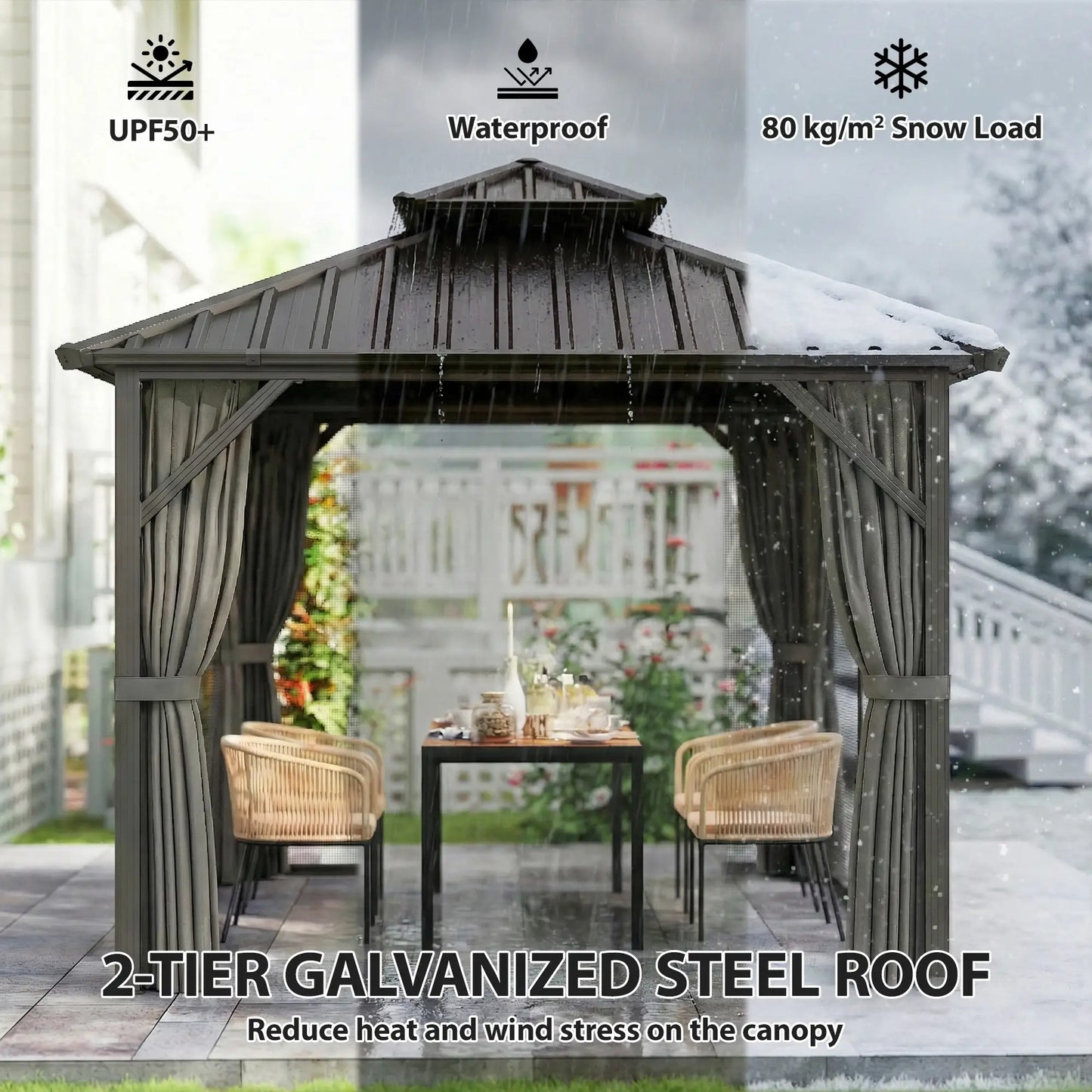 10' x 10' Hardtop Gazebo, Aluminium Frame, Galvanized Steel Roof, Dark Grey Gazebos at Gallery Canada