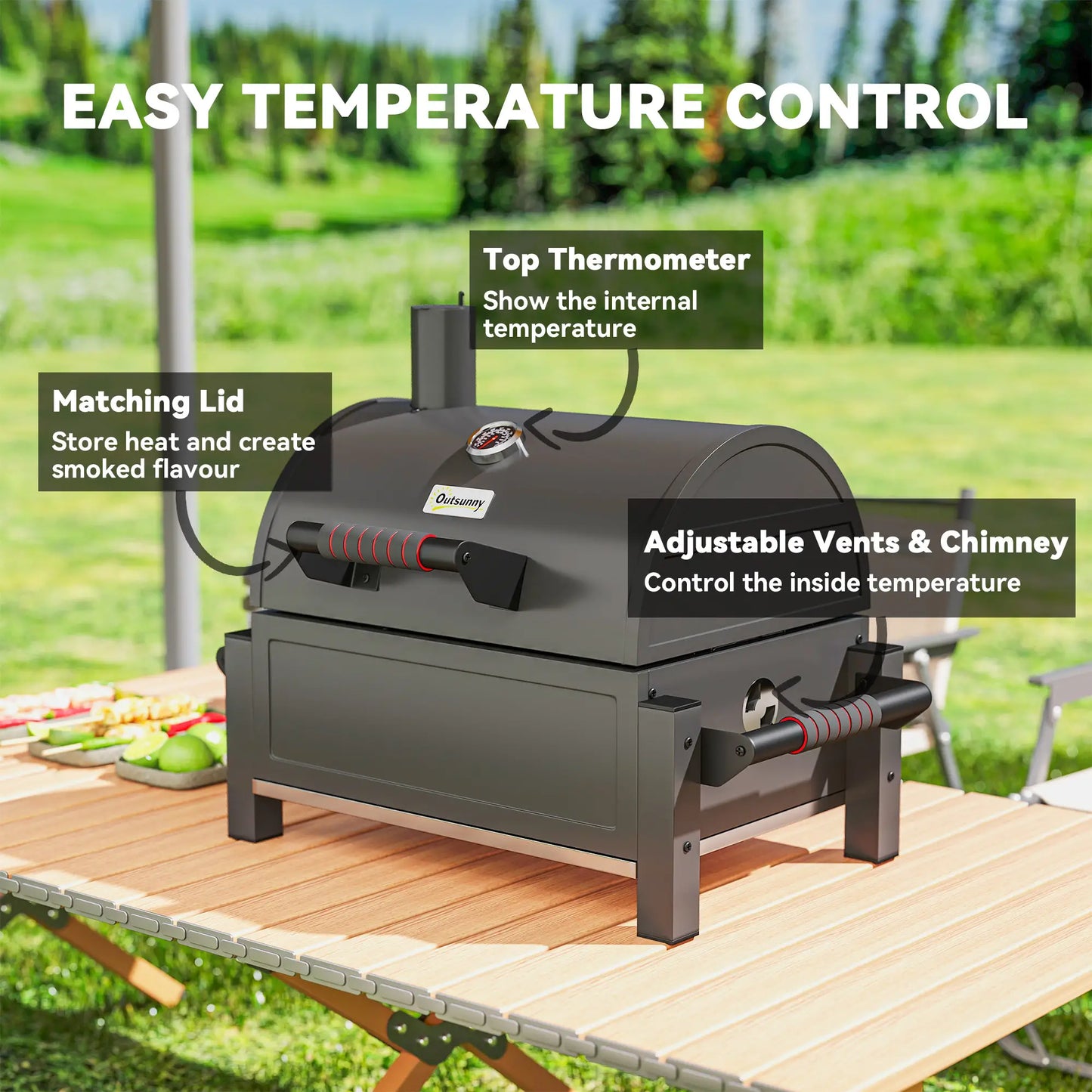 Portable Tabletop Charcoal Smoker, Ash Catcher, Thermometer, Black Charcoal BBQ Grils at Gallery Canada